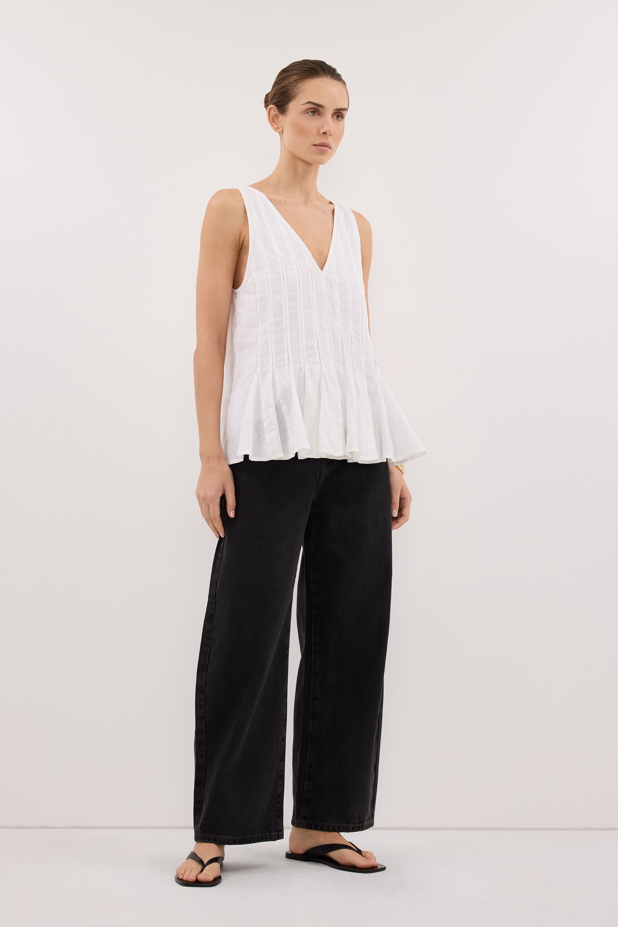 PIXIE WHITE LINEN GODET TOP