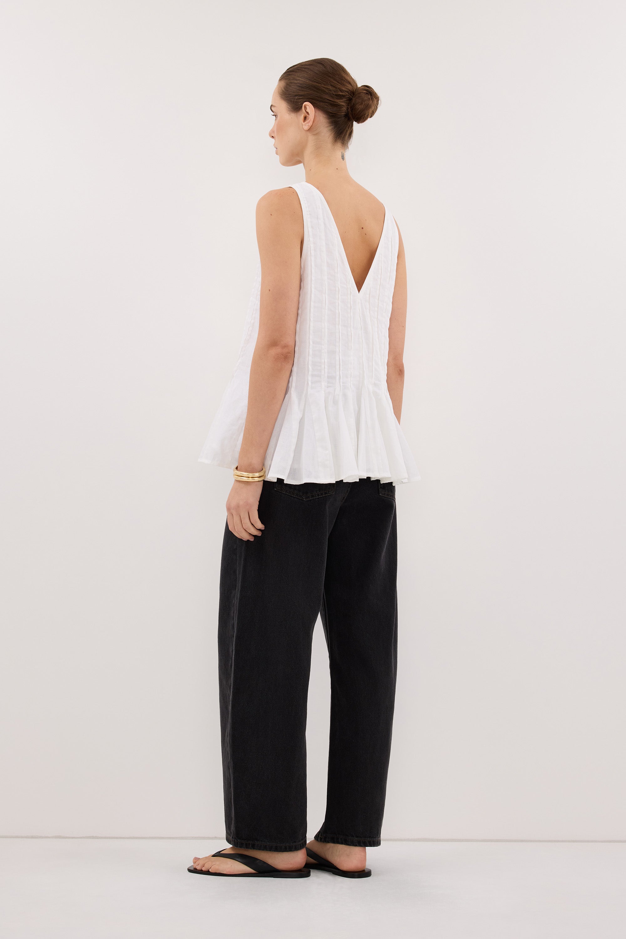PIXIE WHITE LINEN GODET TOP