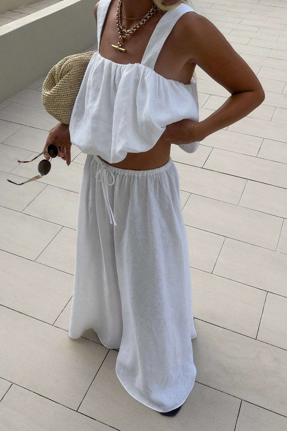 RAVELLO WHITE LINEN BUBBLE TOP – DISSH