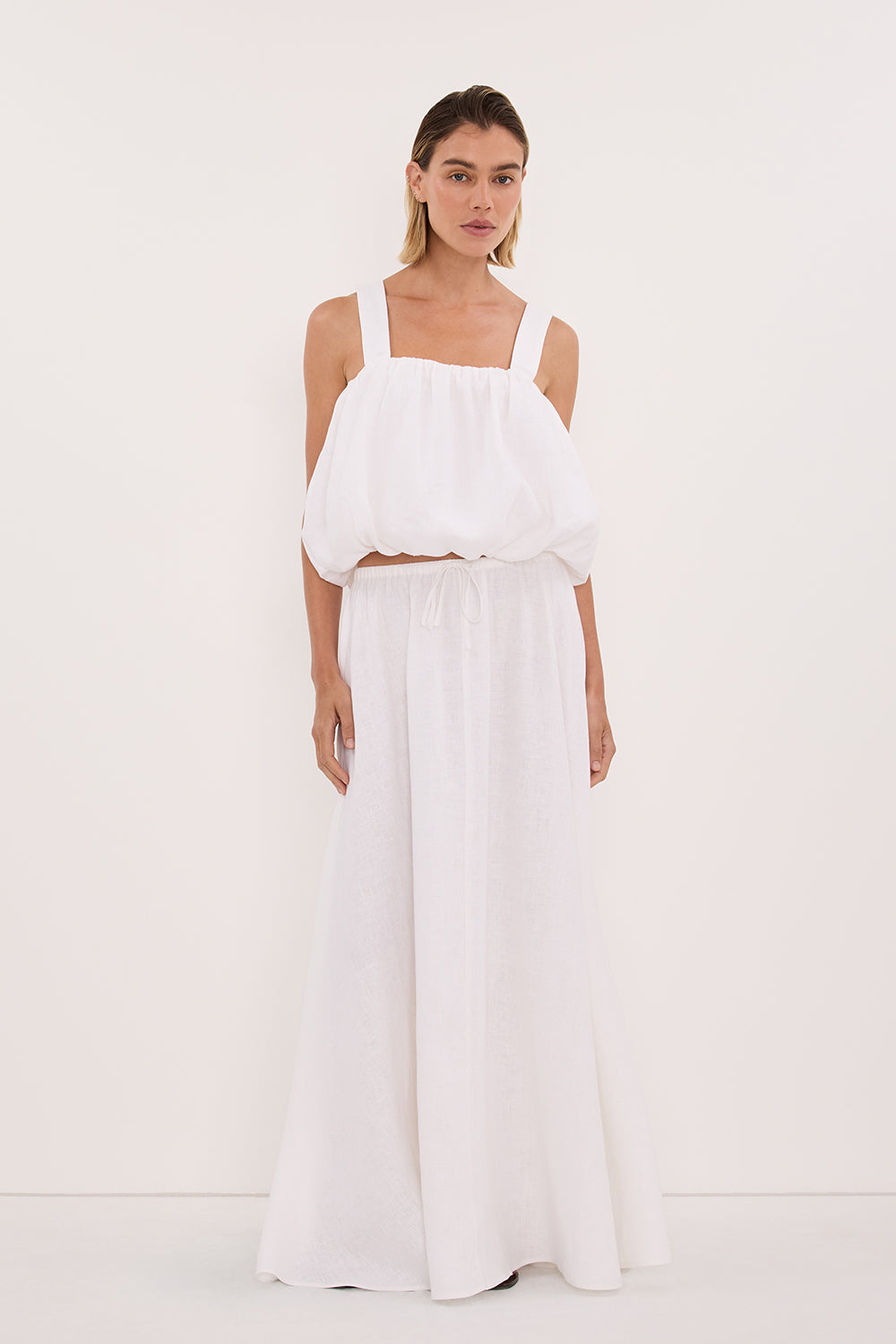 RAVELLO WHITE LINEN BUBBLE TOP