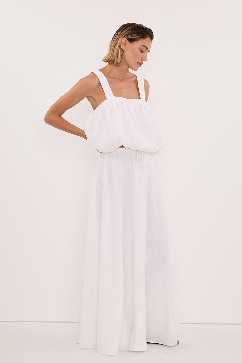 RAVELLO WHITE LINEN BUBBLE TOP