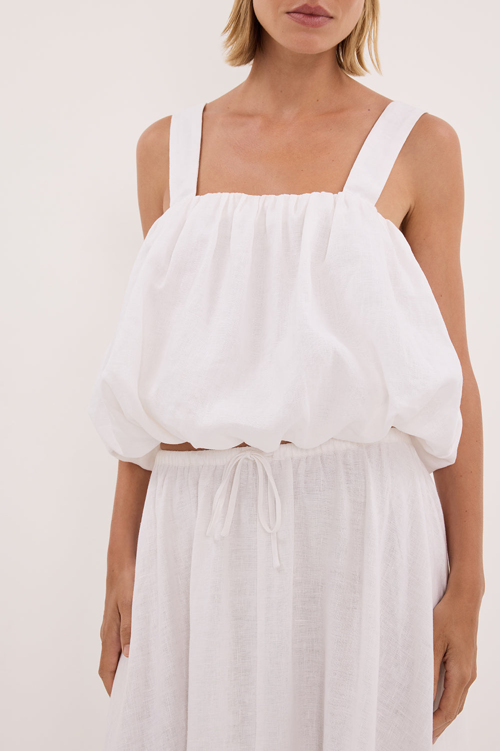 RAVELLO WHITE LINEN BUBBLE TOP