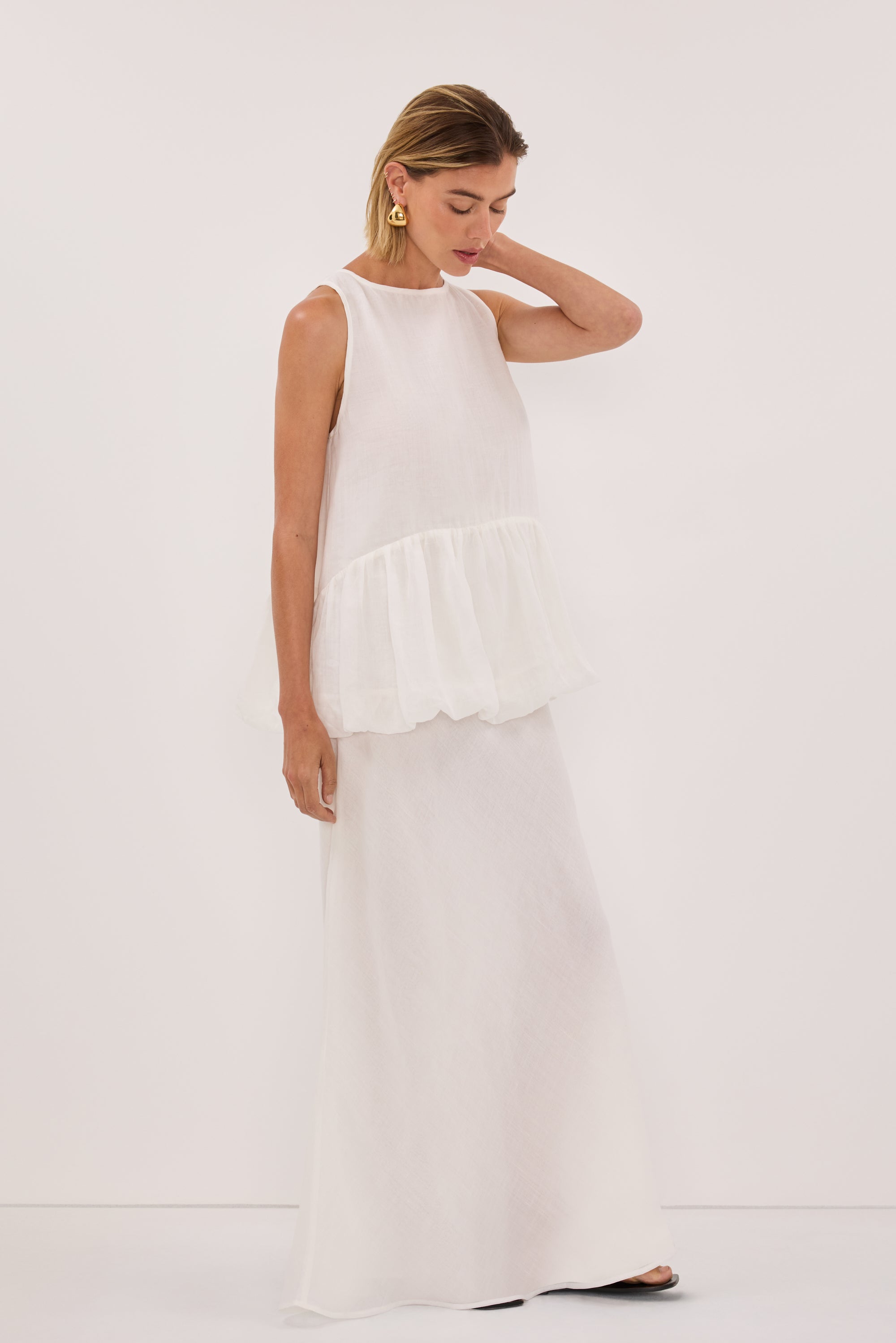 ARLO WHITE RAMIE DROP WAIST TOP