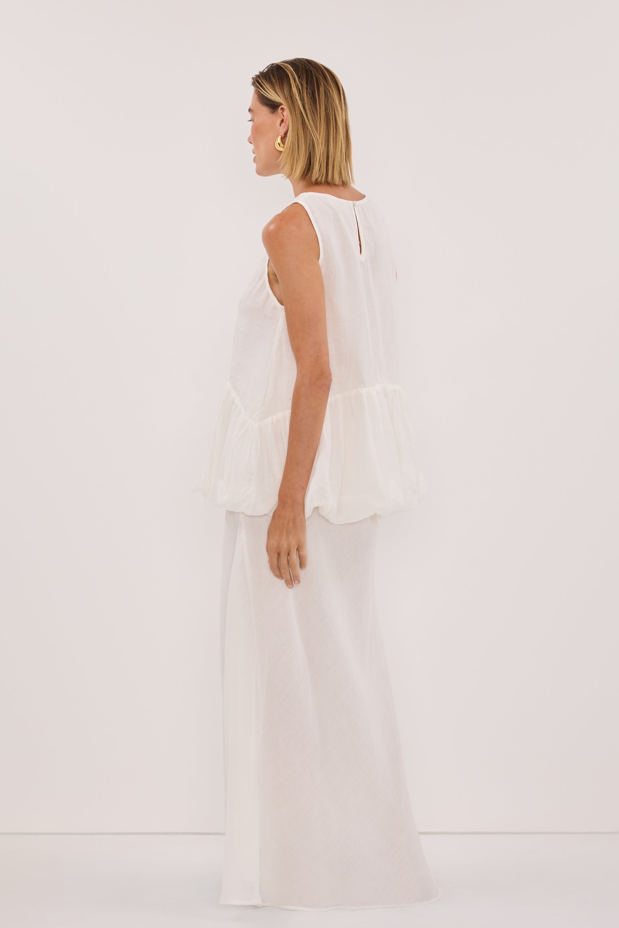 ARLO WHITE RAMIE DROP WAIST TOP