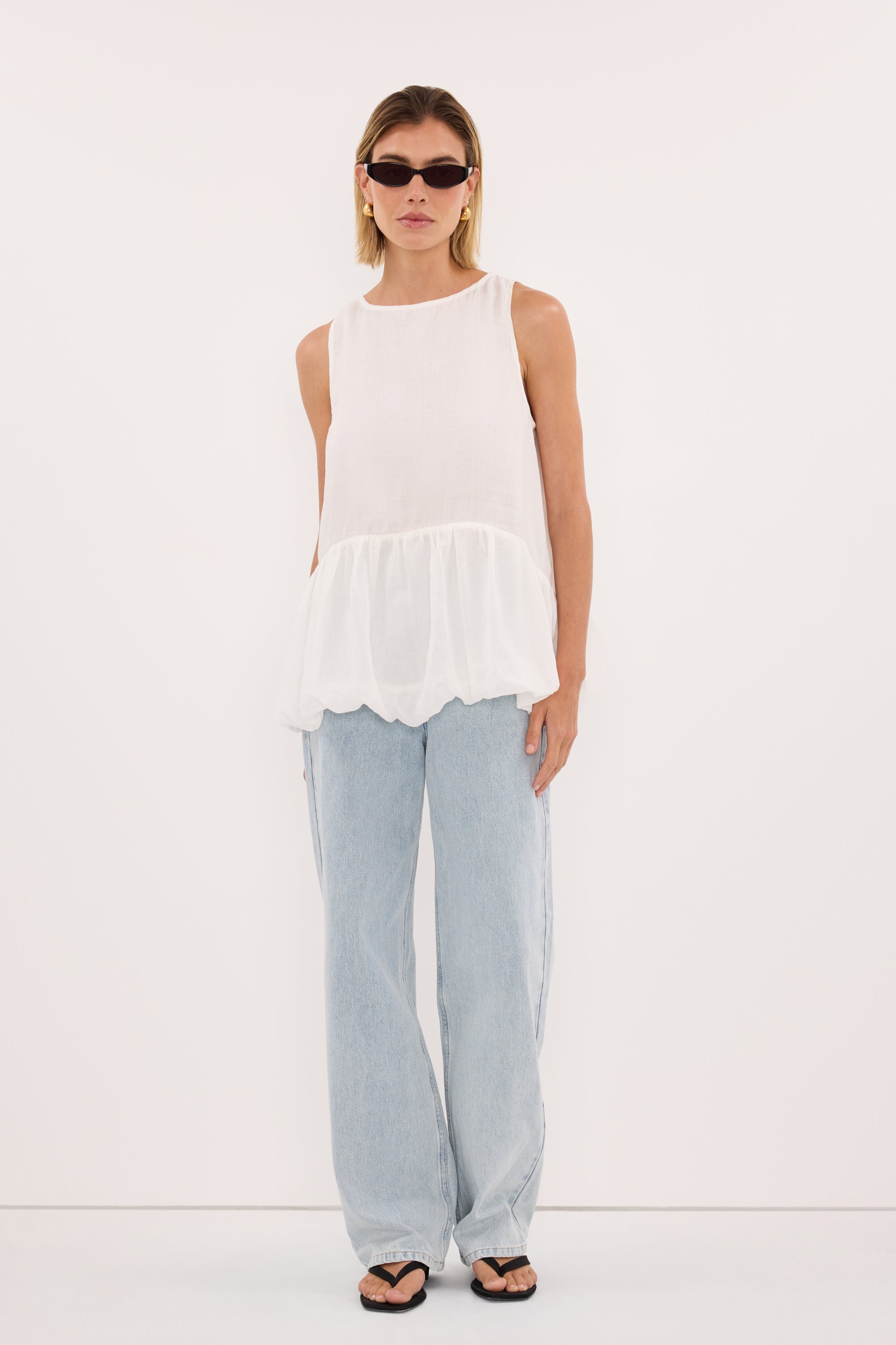 ARLO WHITE RAMIE DROP WAIST TOP
