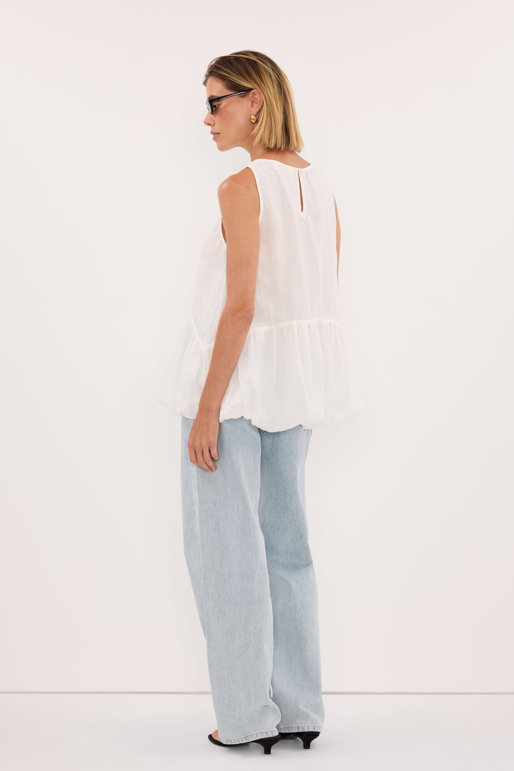 ARLO WHITE RAMIE DROP WAIST TOP
