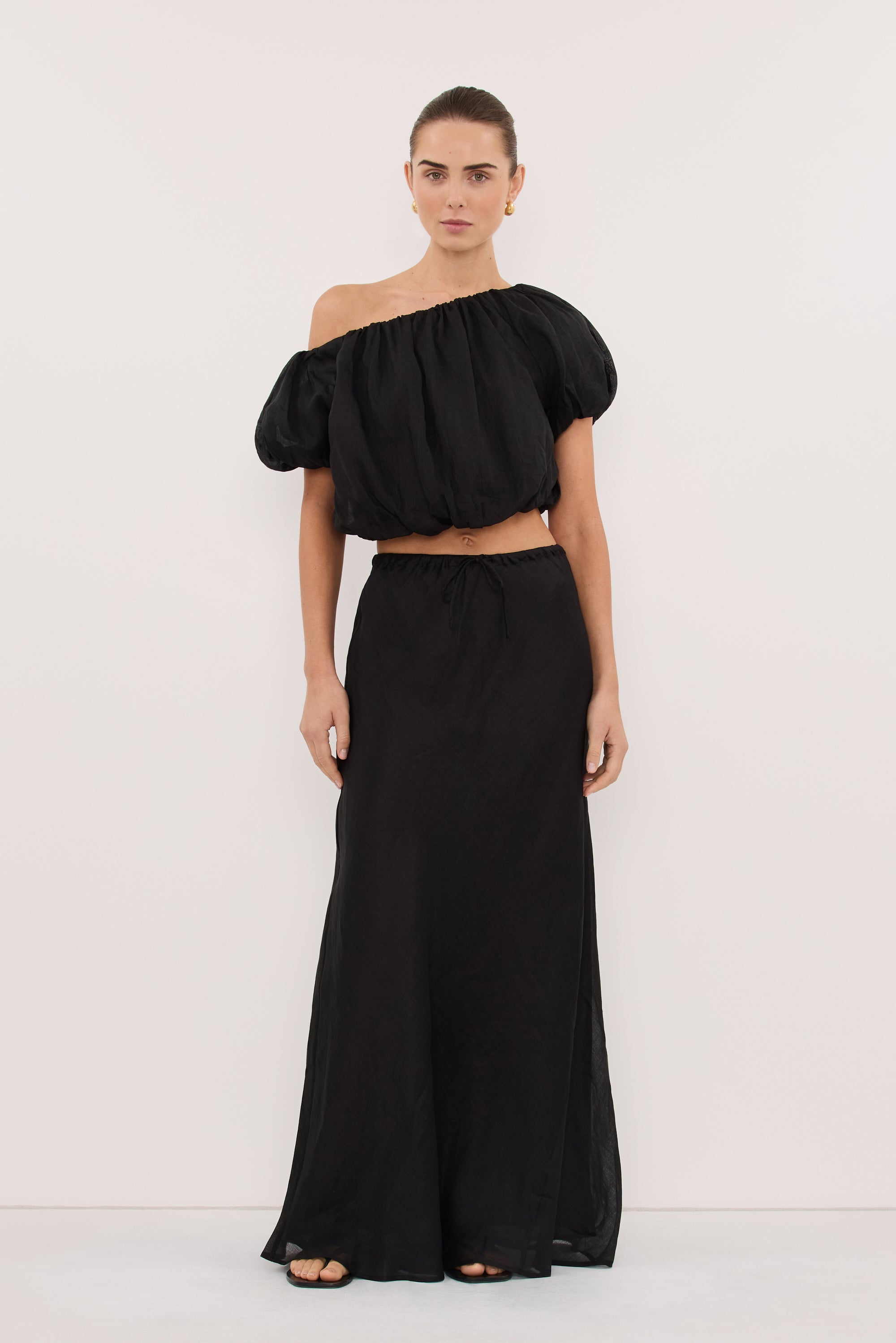 ARLO BLACK RAMIE OFF SHOULDER BUBBLE TOP