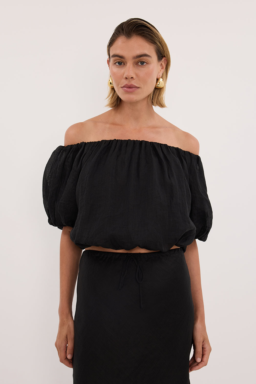 ARLO BLACK RAMIE OFF SHOULDER BUBBLE TOP