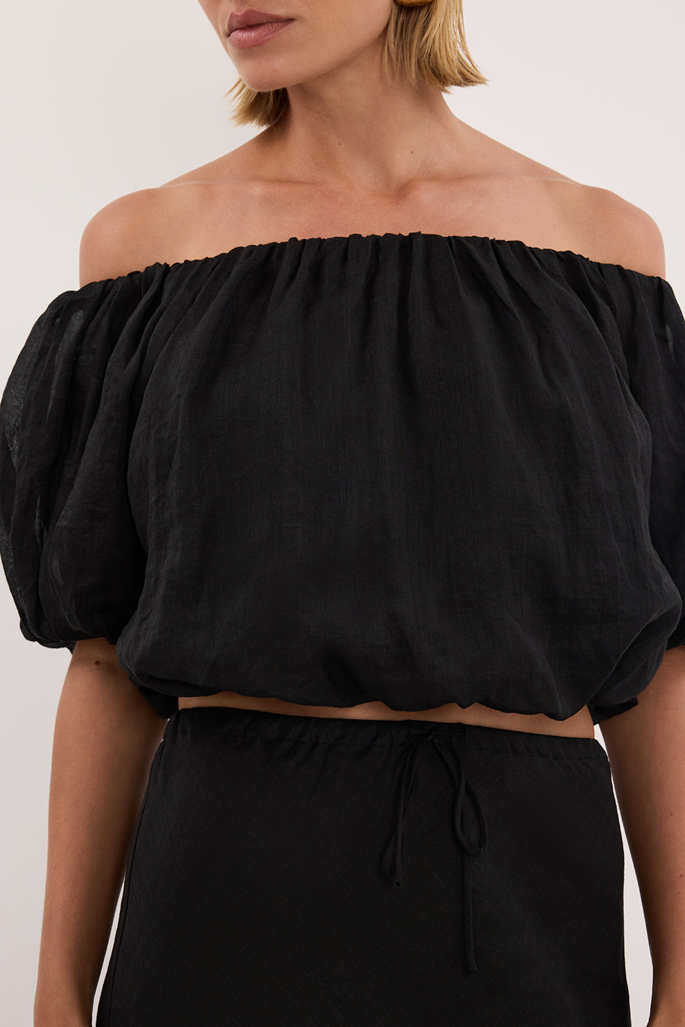 ARLO BLACK RAMIE OFF SHOULDER BUBBLE TOP