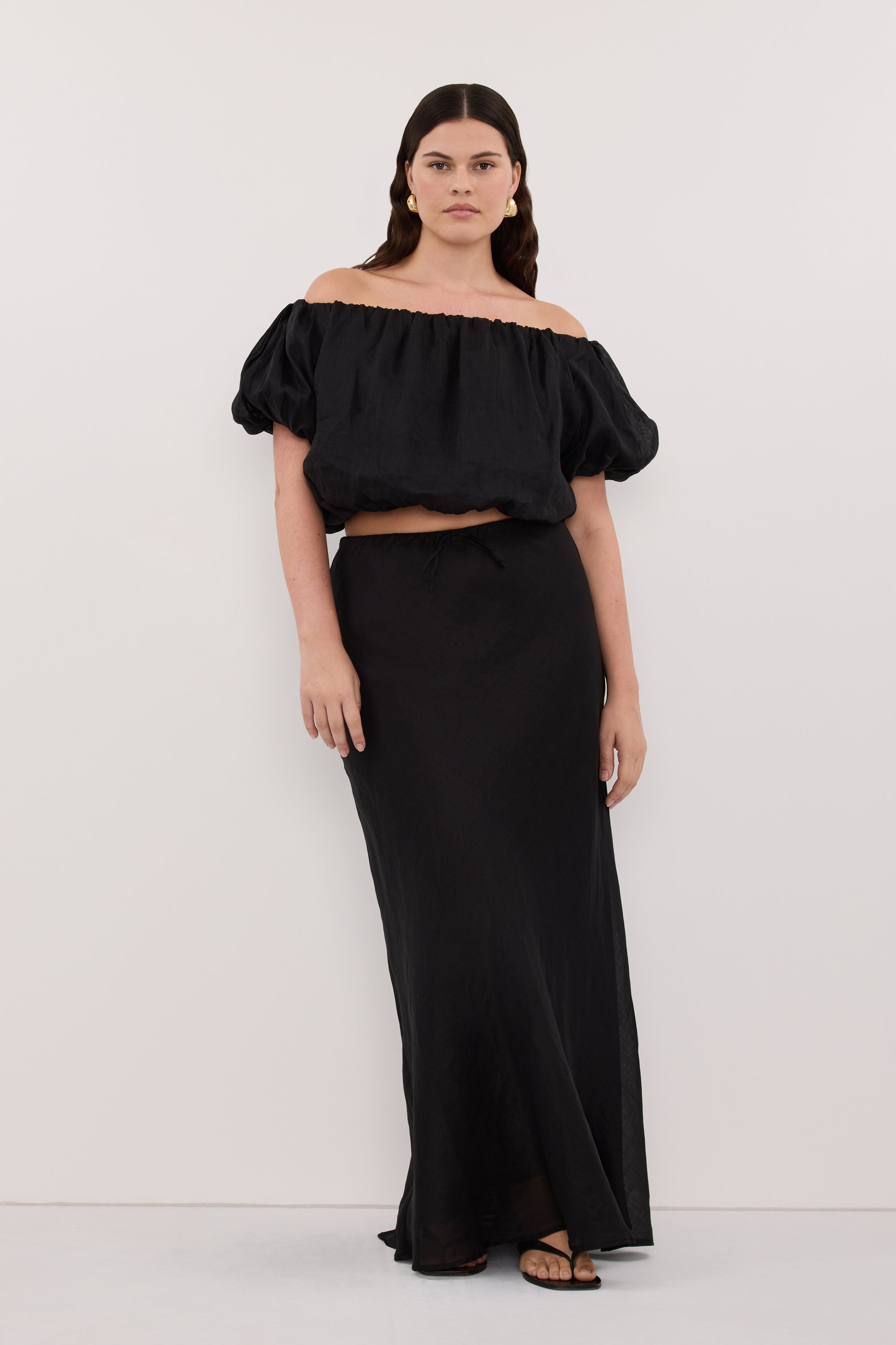 ARLO BLACK RAMIE OFF SHOULDER BUBBLE TOP