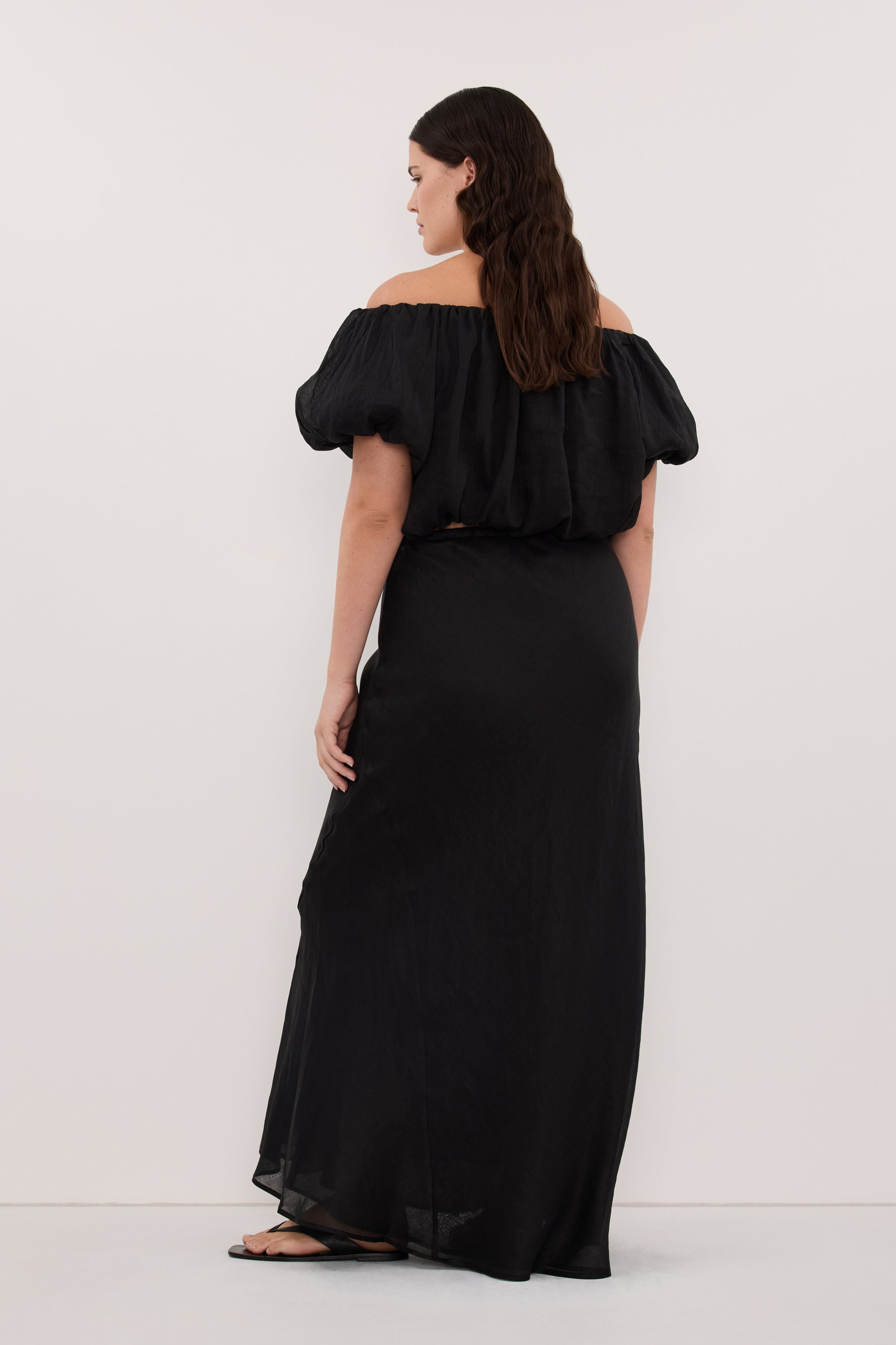 dissh off shoulder dress Arlo Ramie Off Shoulder Bubble Top in Black By DISSH