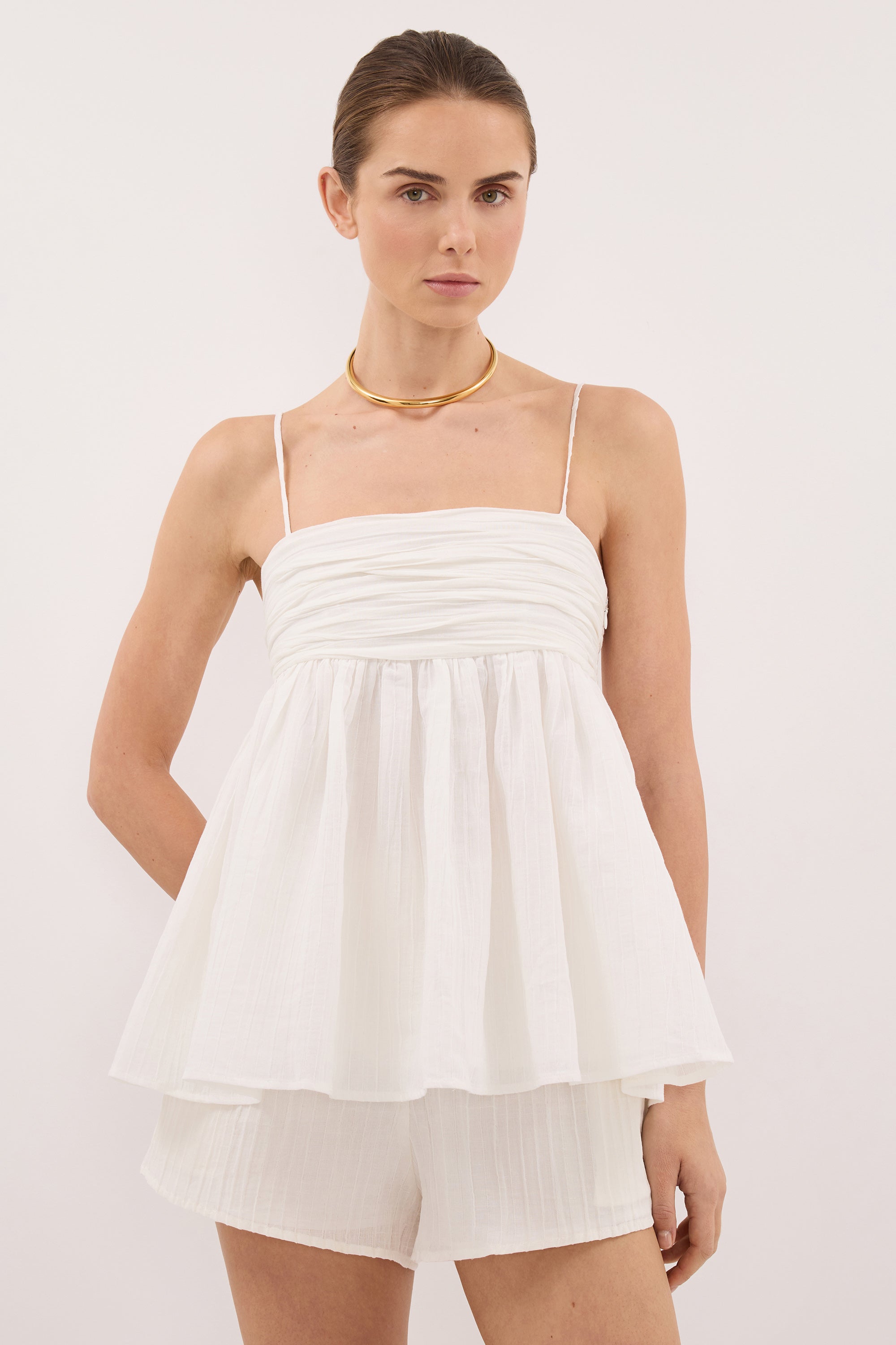 CASEY IVORY CRINKLE RAMIE TOP - PRE ORDER