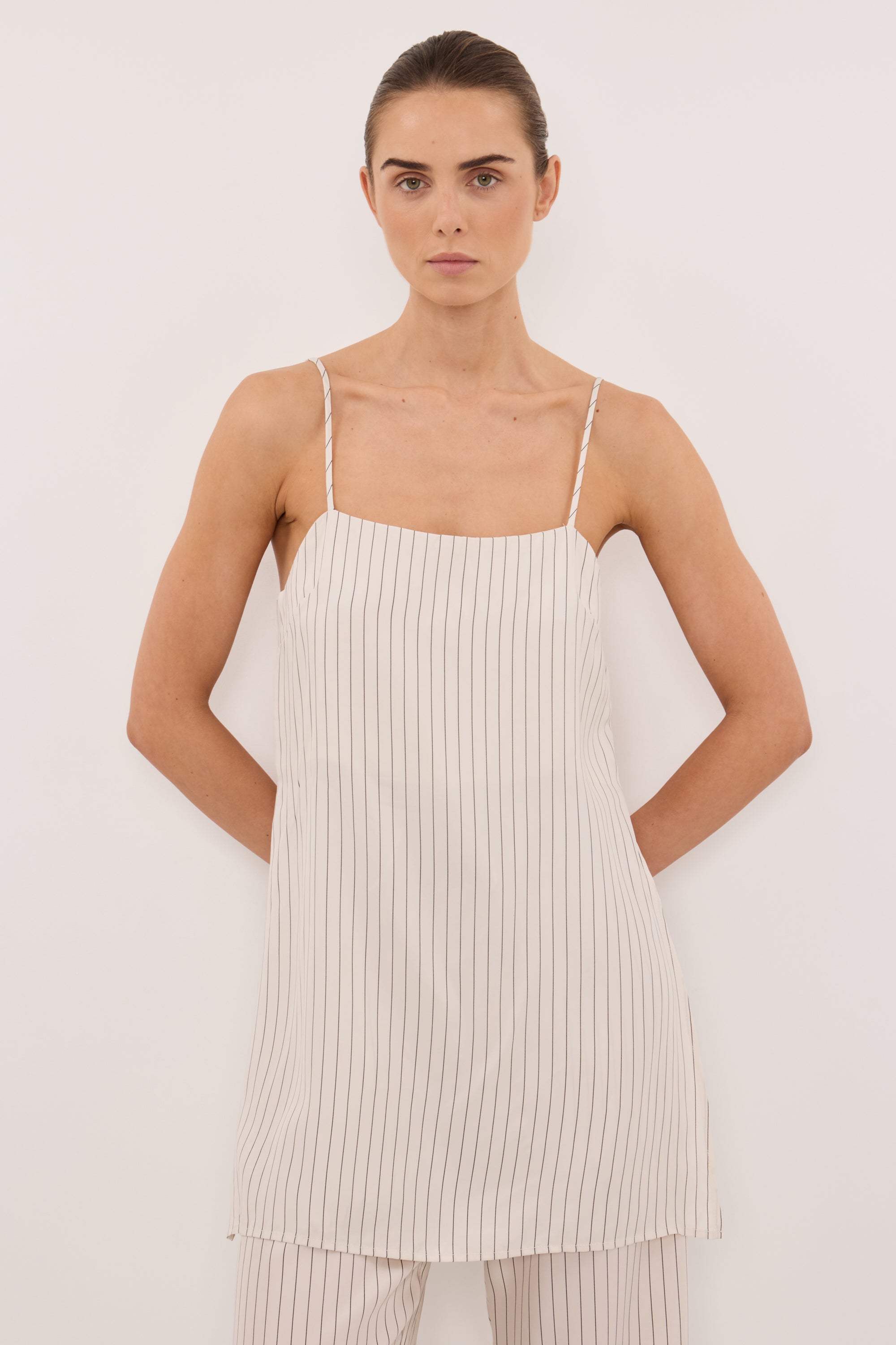 AMARA CREAM STRIPE CUPRO CAMI TOP