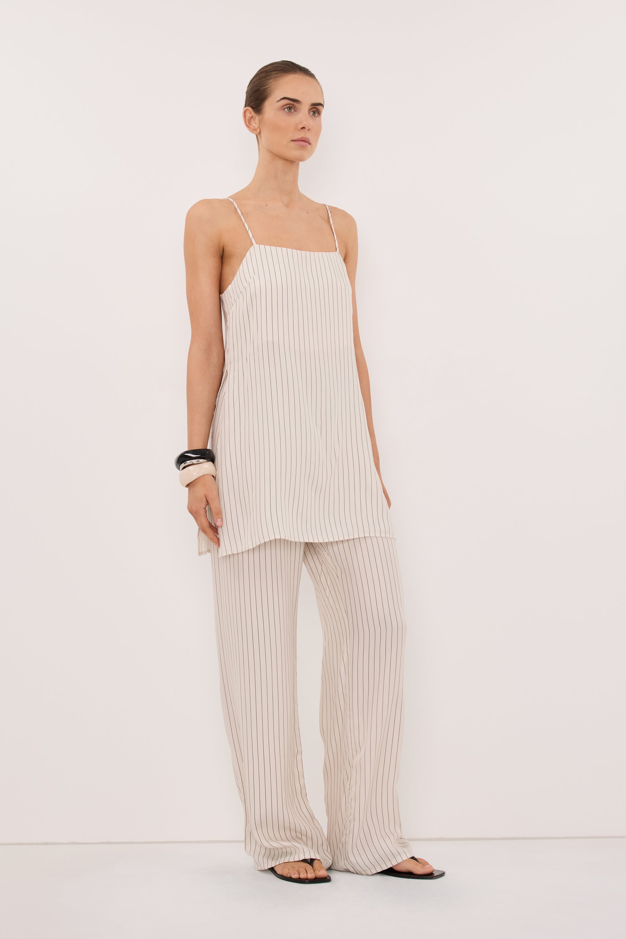 AMARA CREAM STRIPE CUPRO CAMI TOP