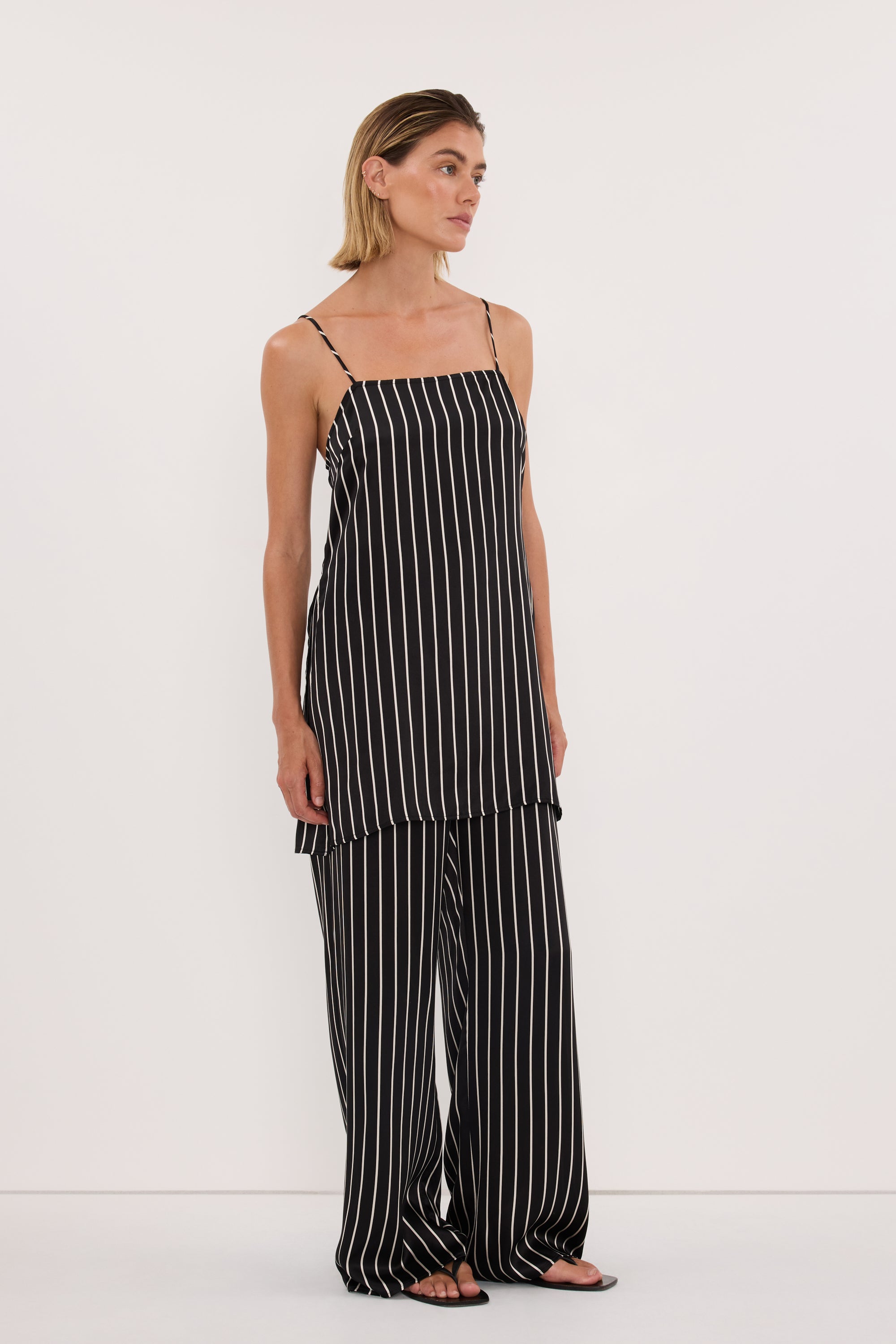 ADRIENNE BLACK STRIPE SILK CAMI