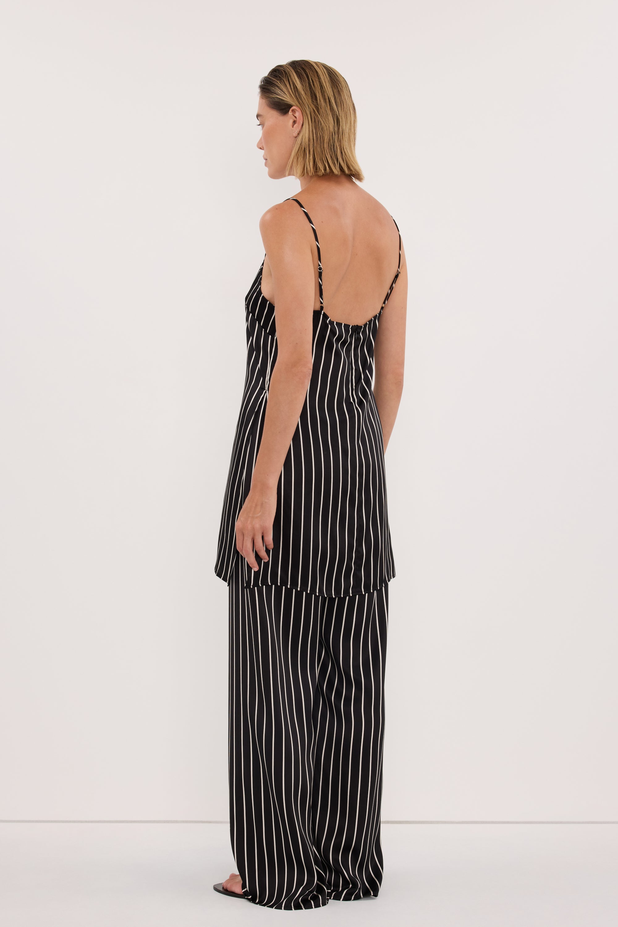 ADRIENNE BLACK STRIPE SILK CAMI