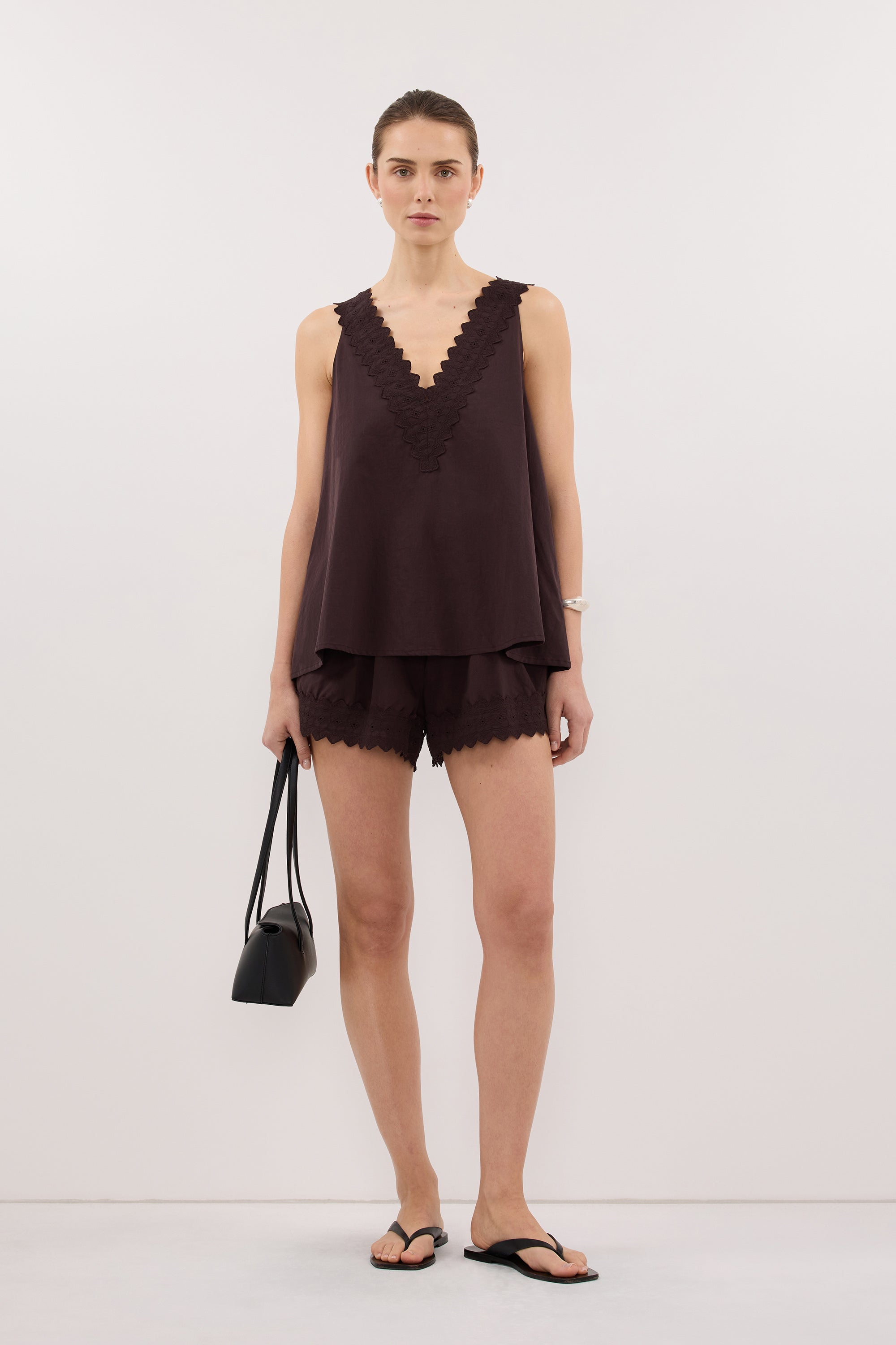 ANNABEL BURNT CHOC V NECK TOP