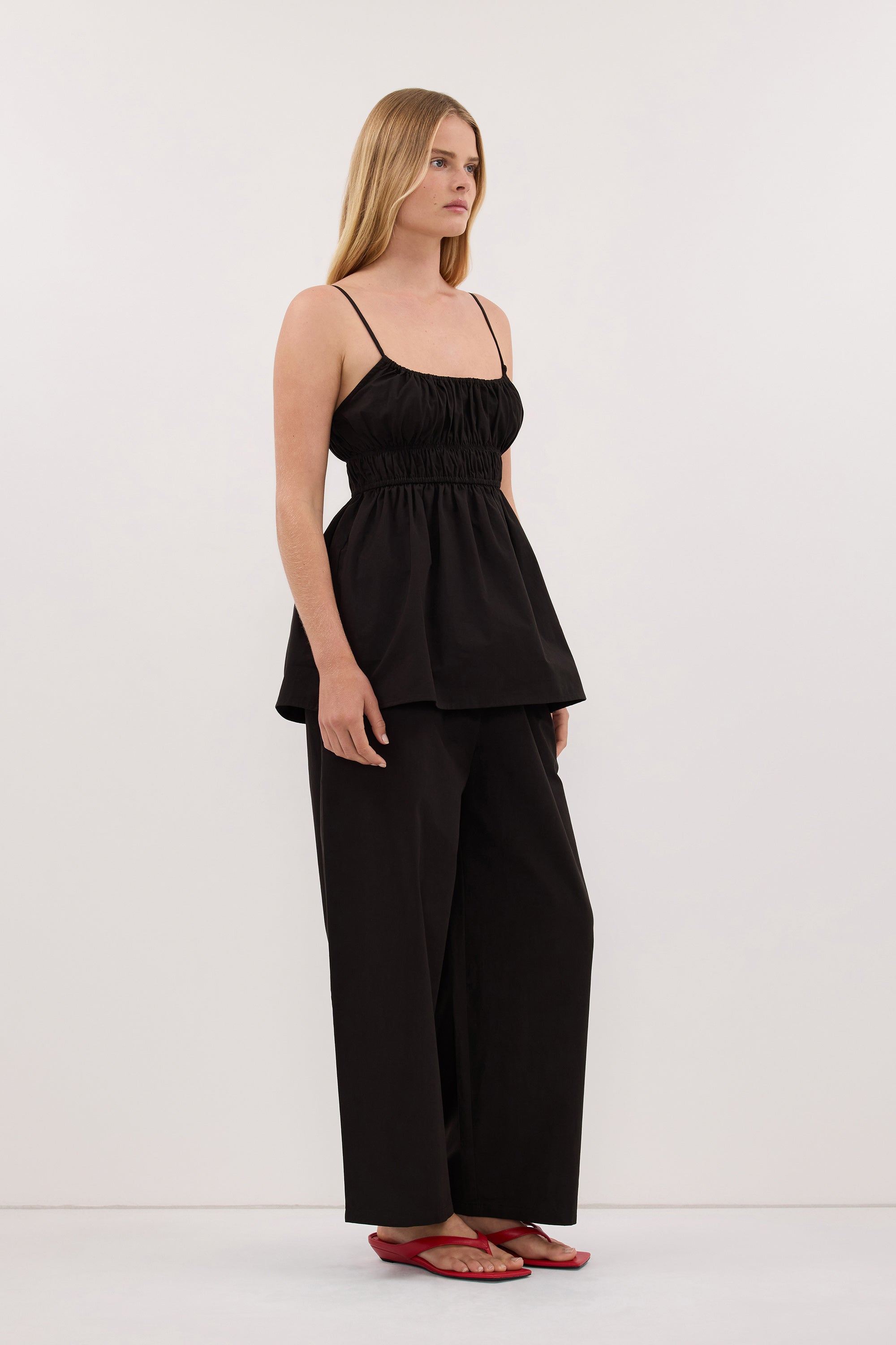 ZAHARA BLACK POPLIN RUCHED TOP