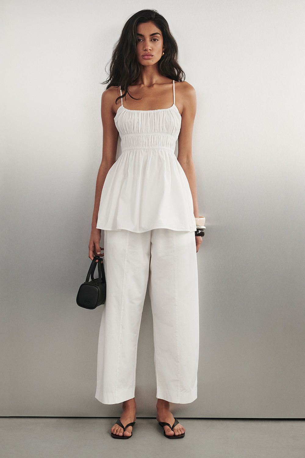 ZAHARA WHITE COTTON RUCHED TOP