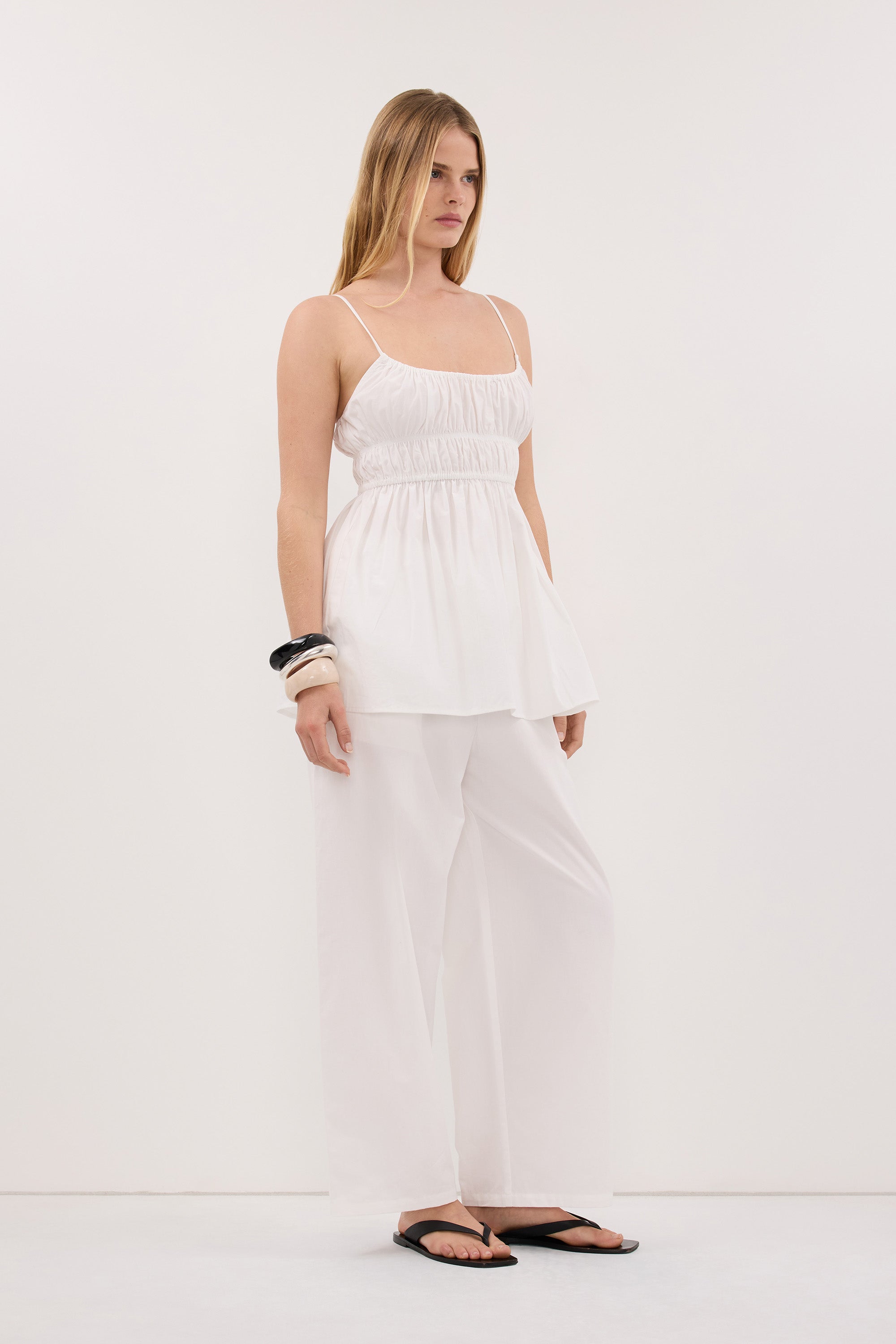 ZAHARA WHITE COTTON RUCHED TOP