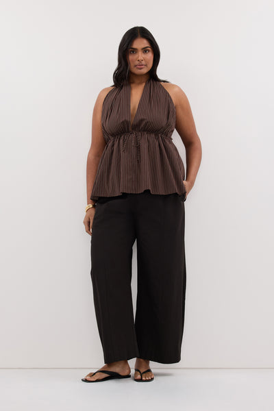 Shanaya wearing SOLACE CHOC STRIPE COTTON TOP