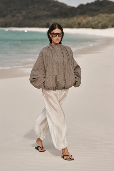 Helena  wearing LENA IVORY SHEER BALLOON PANT - PRE ORDER