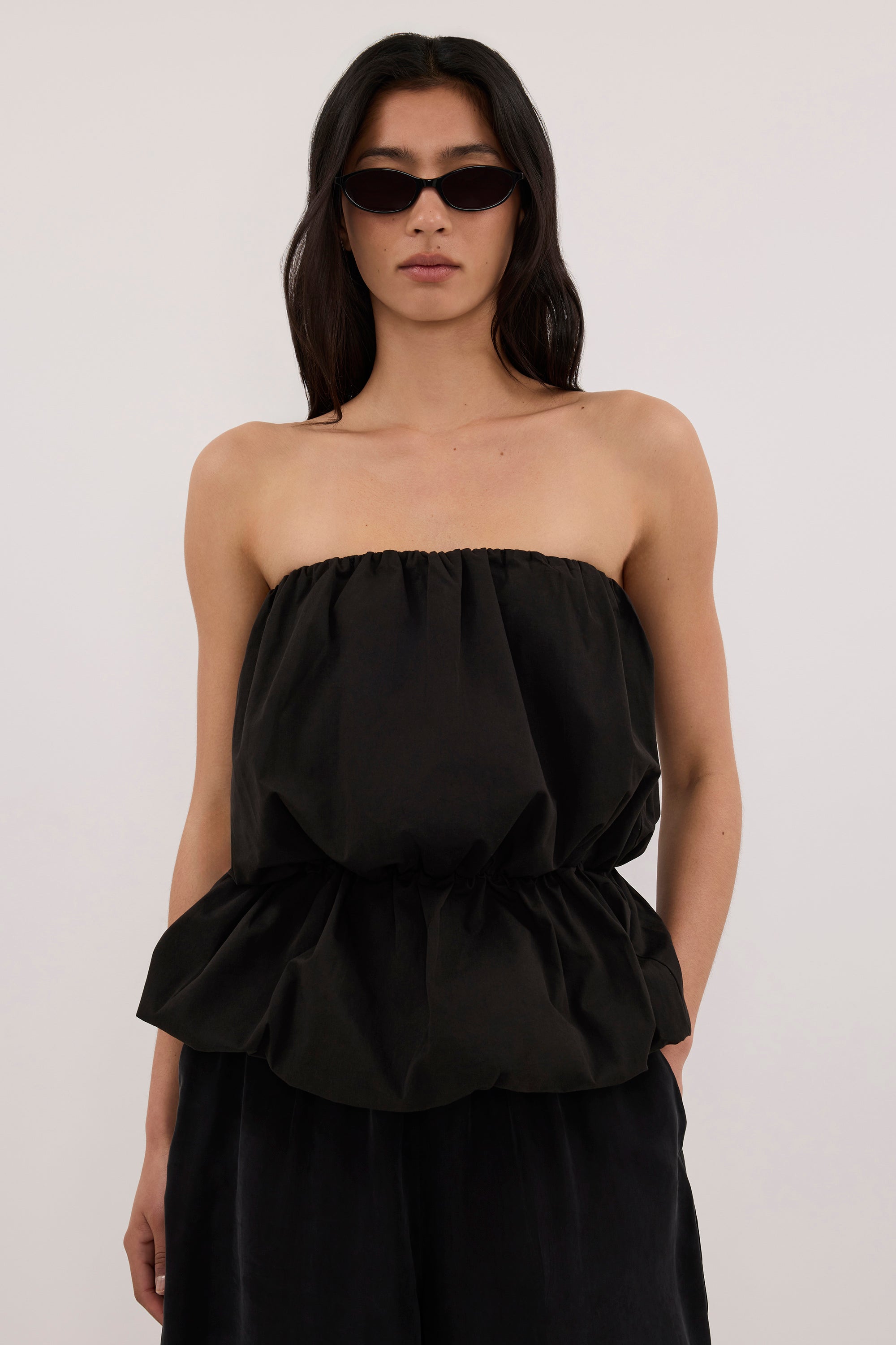 MARTINA BLACK COTTON BUBBLE TOP 