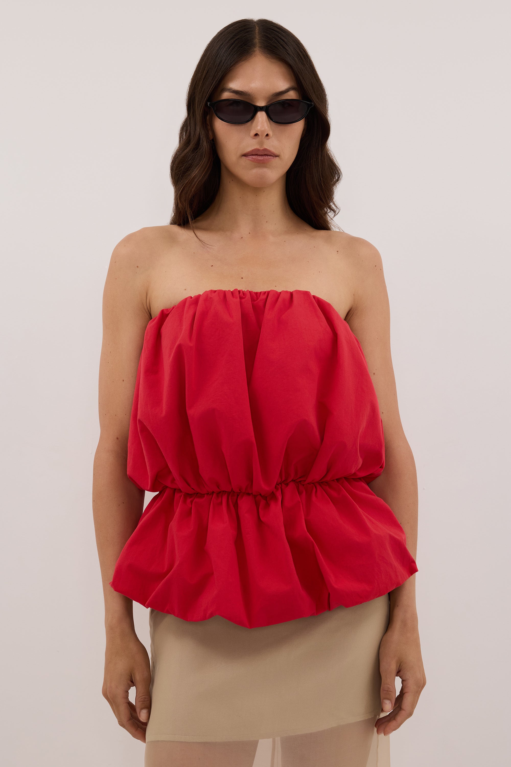 MARTINA RED COTTON BUBBLE TOP