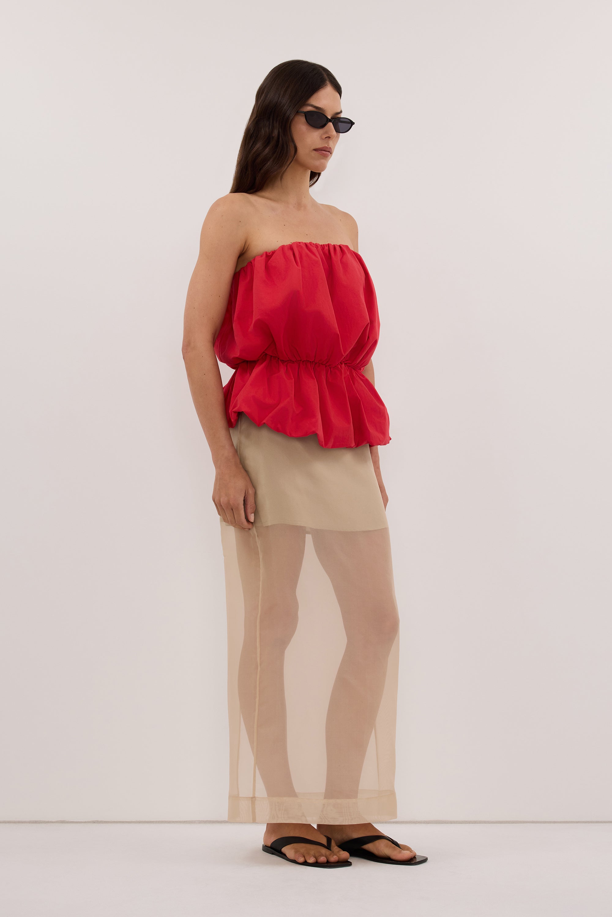 MARTINA RED COTTON BUBBLE TOP