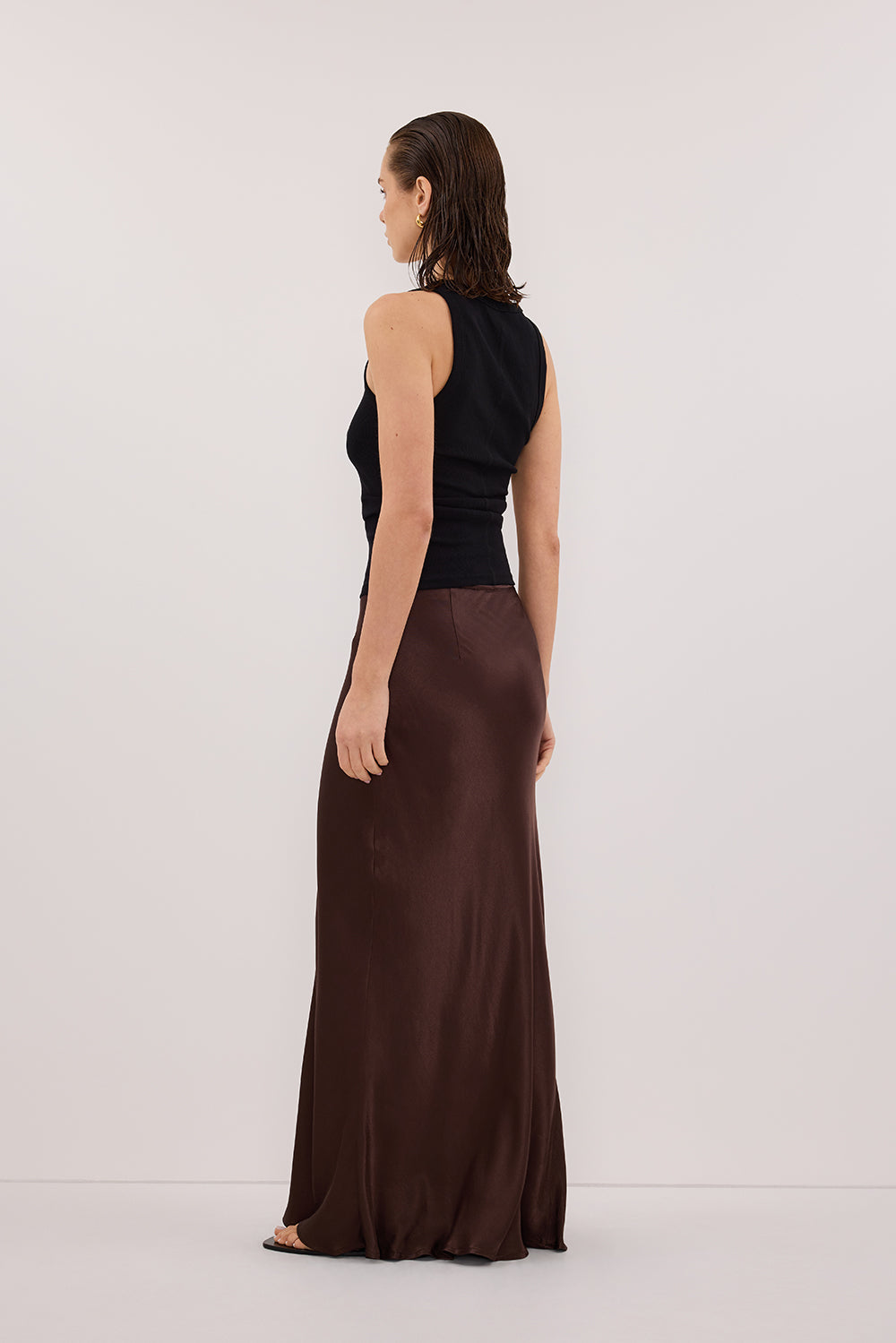 CHARLI BITTER CHOC SATIN MAXI SKIRT
