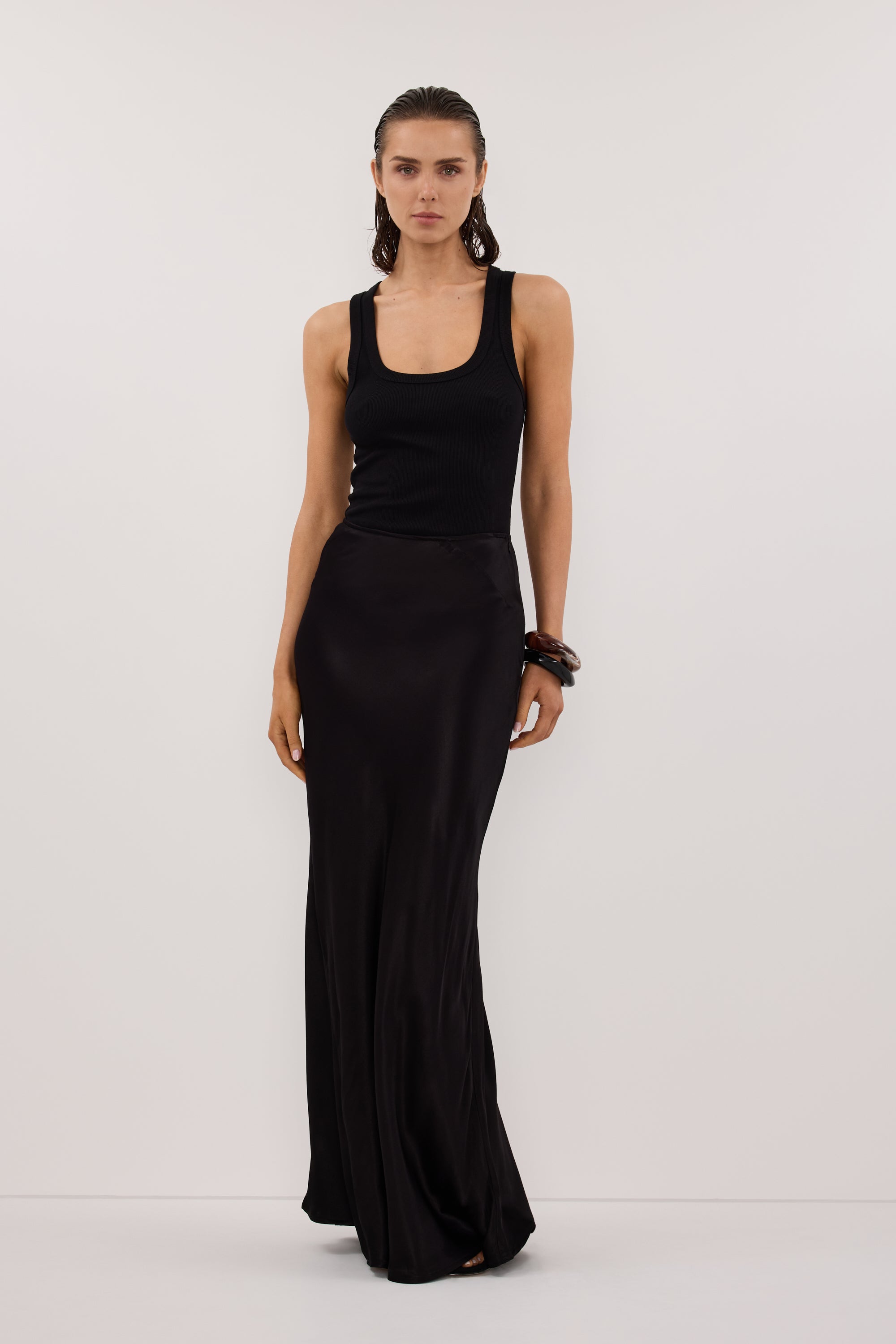CHARLI BLACK SATIN MAXI SKIRT