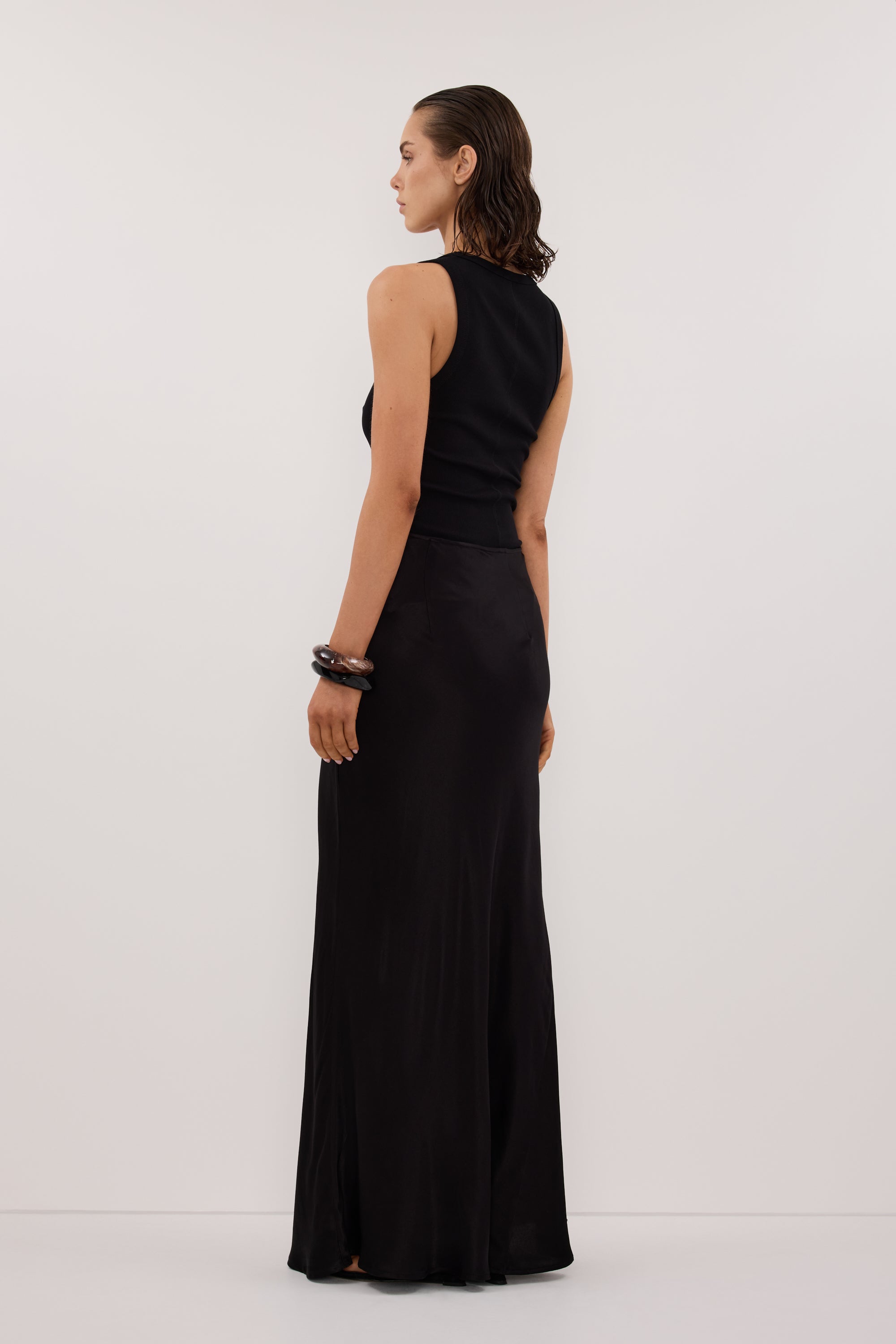 CHARLI BLACK SATIN MAXI SKIRT