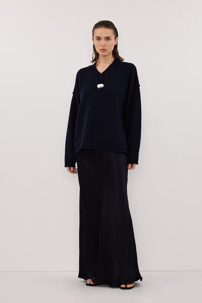 Stas wearing CHARLI INK SATIN MAXI SKIRT