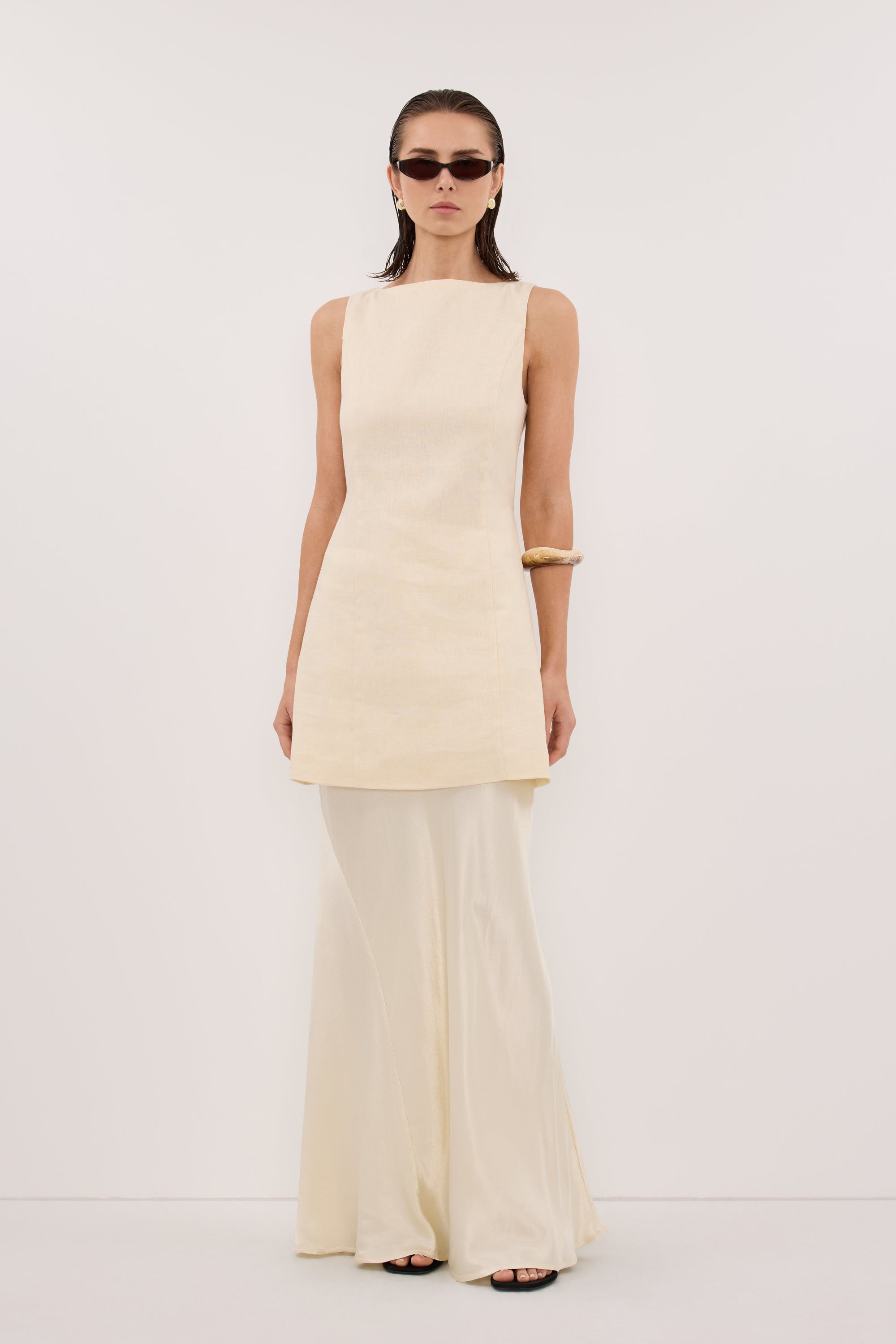CHARLI STRAW SATIN MAXI SKIRT