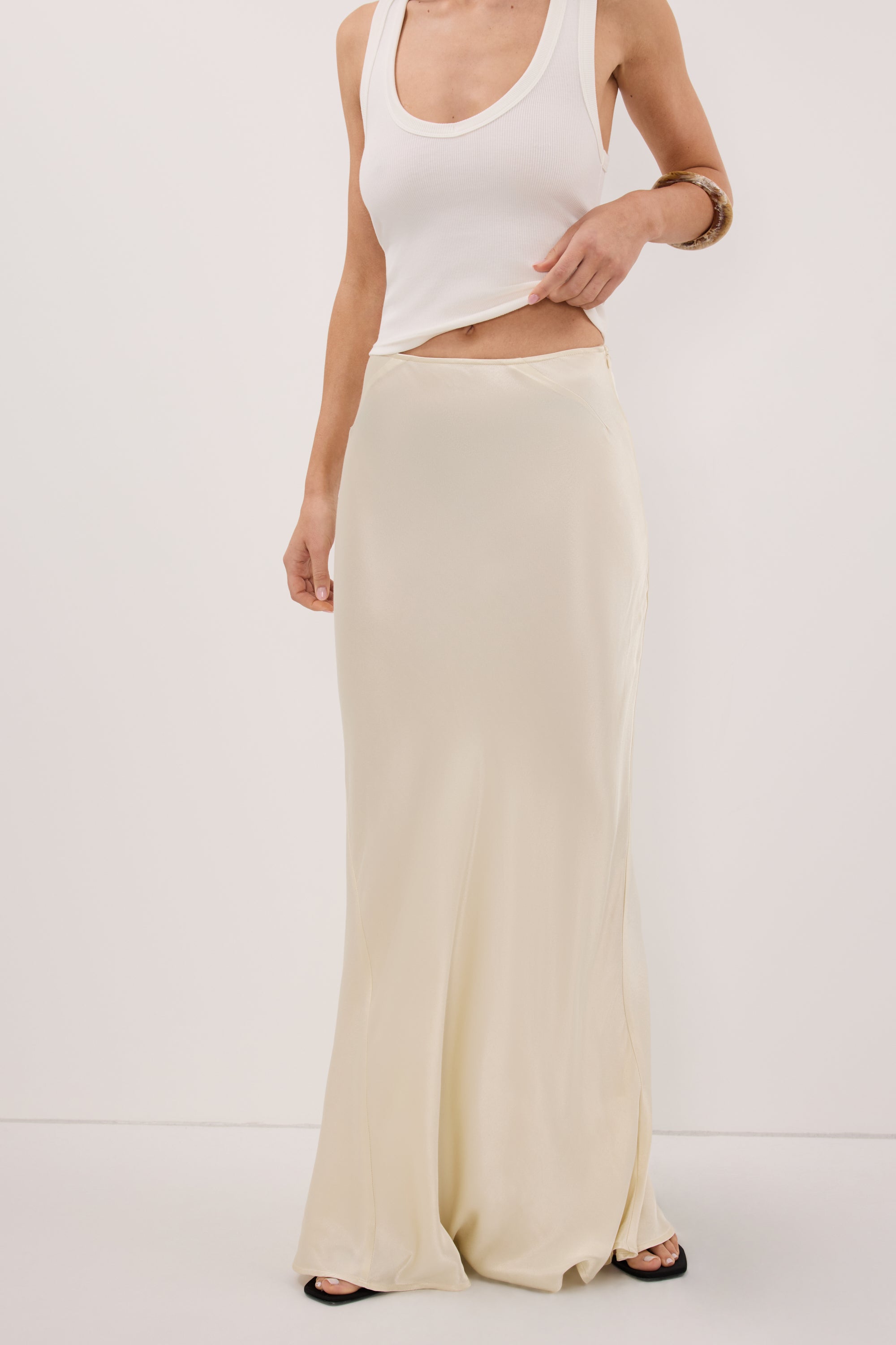 CHARLI STRAW SATIN MAXI SKIRT