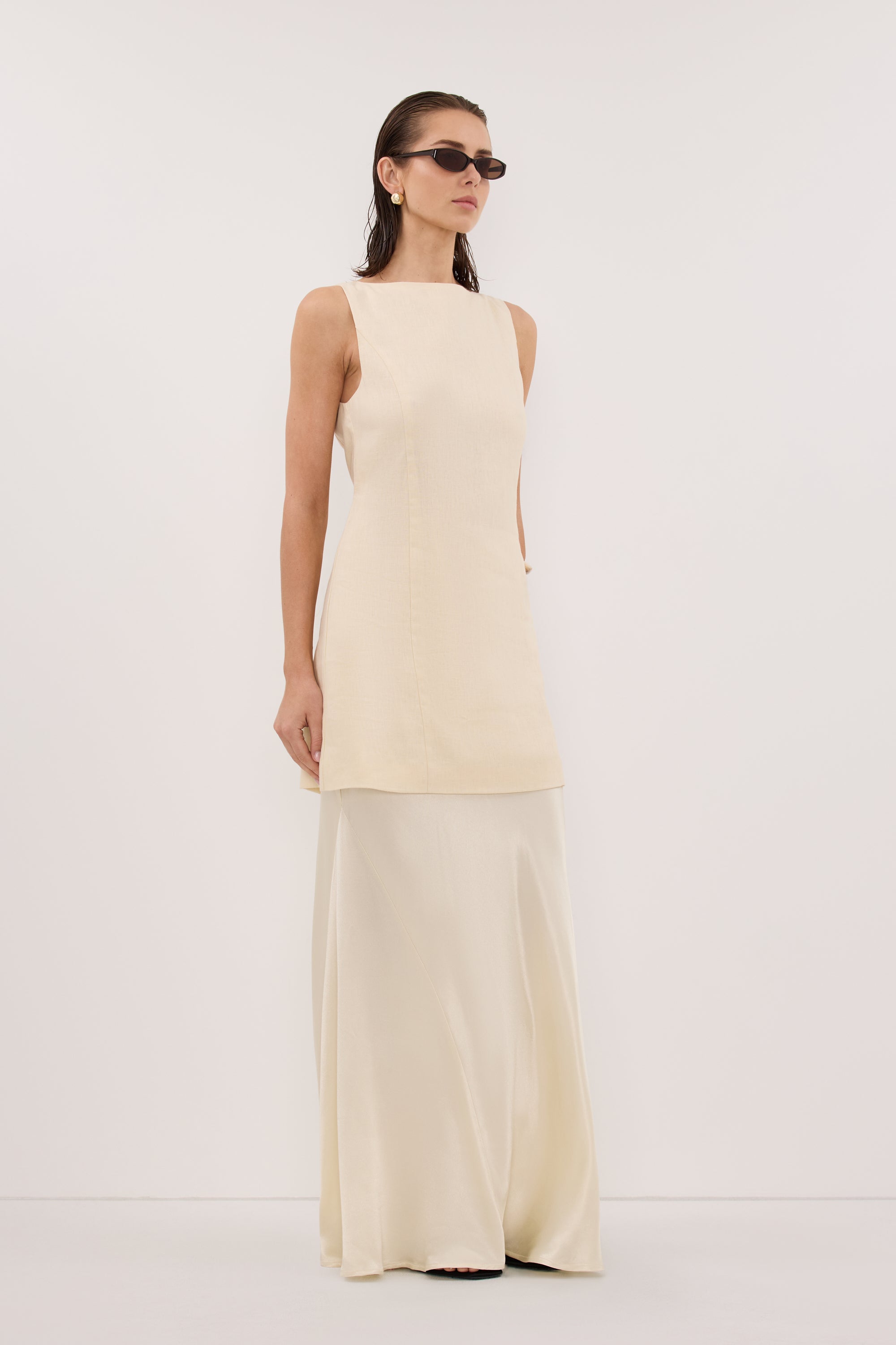 CHARLI STRAW SATIN MAXI SKIRT