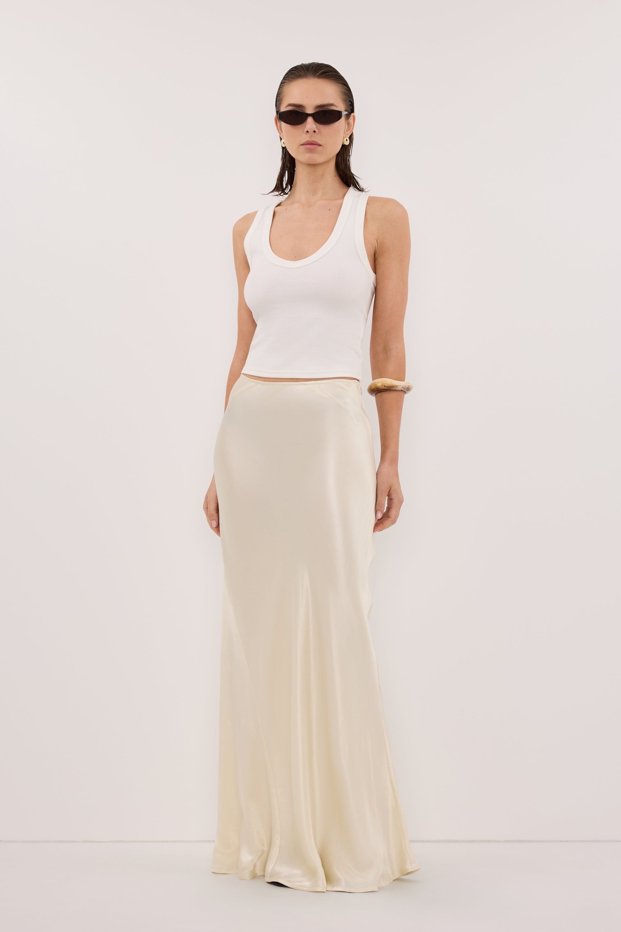 CHARLI STRAW SATIN MAXI SKIRT