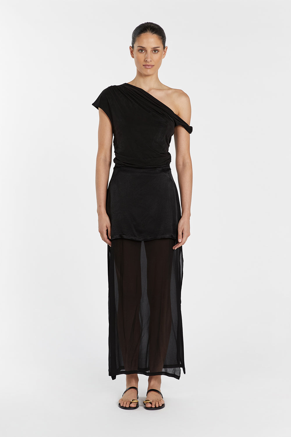 ROBBIE BLACK LAYERED MIDI SKIRT