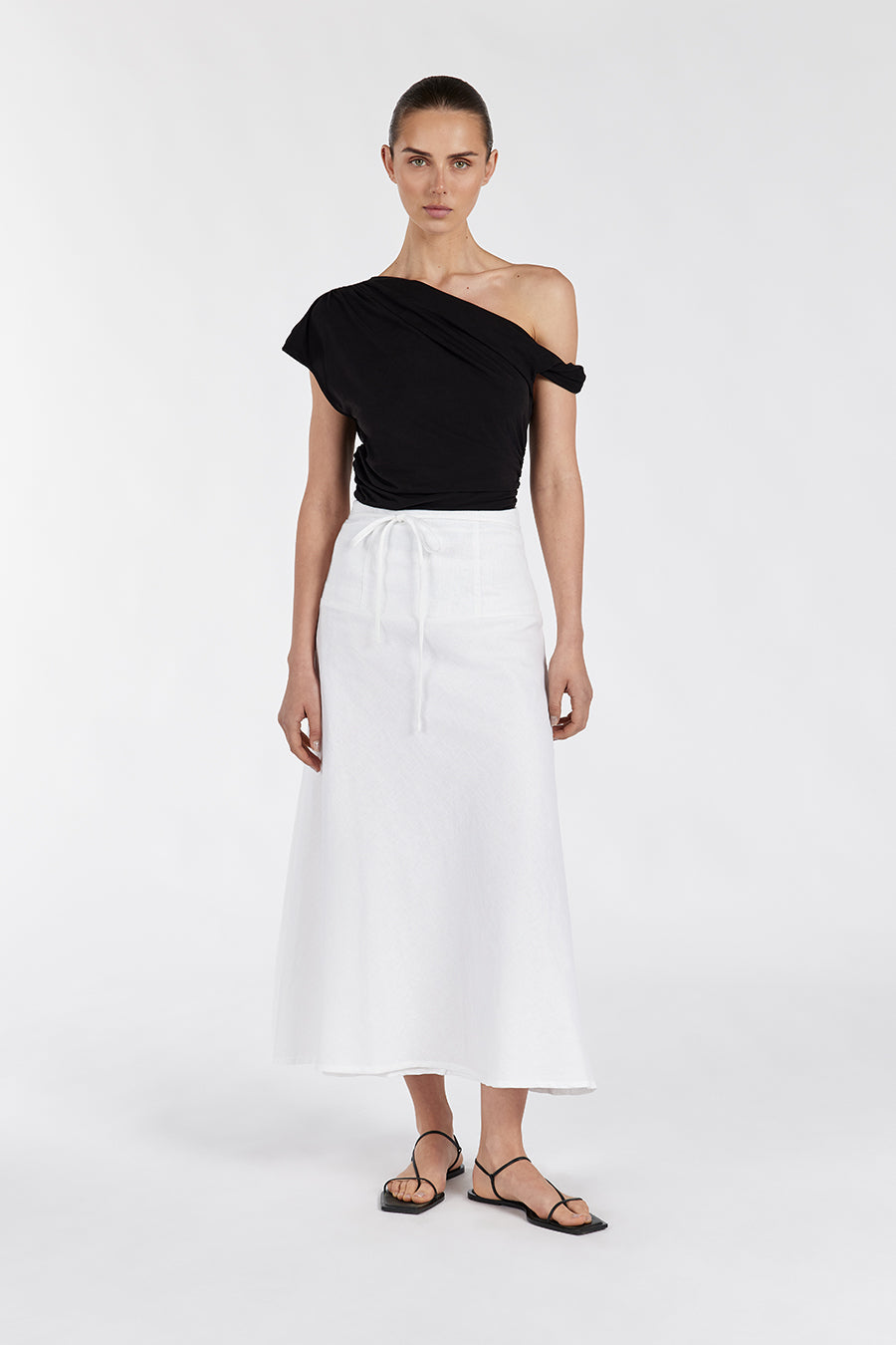 Clo Linen Midi Skirt in White By DISSH