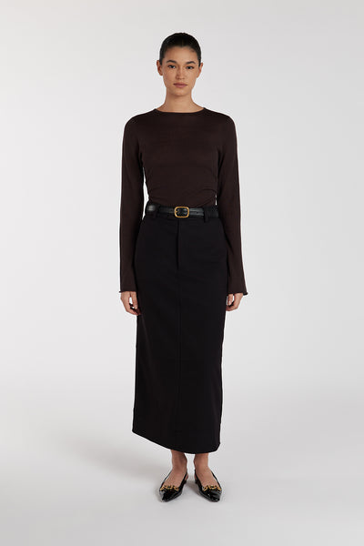Aude wearing JAC BLACK MIDI SKIRT