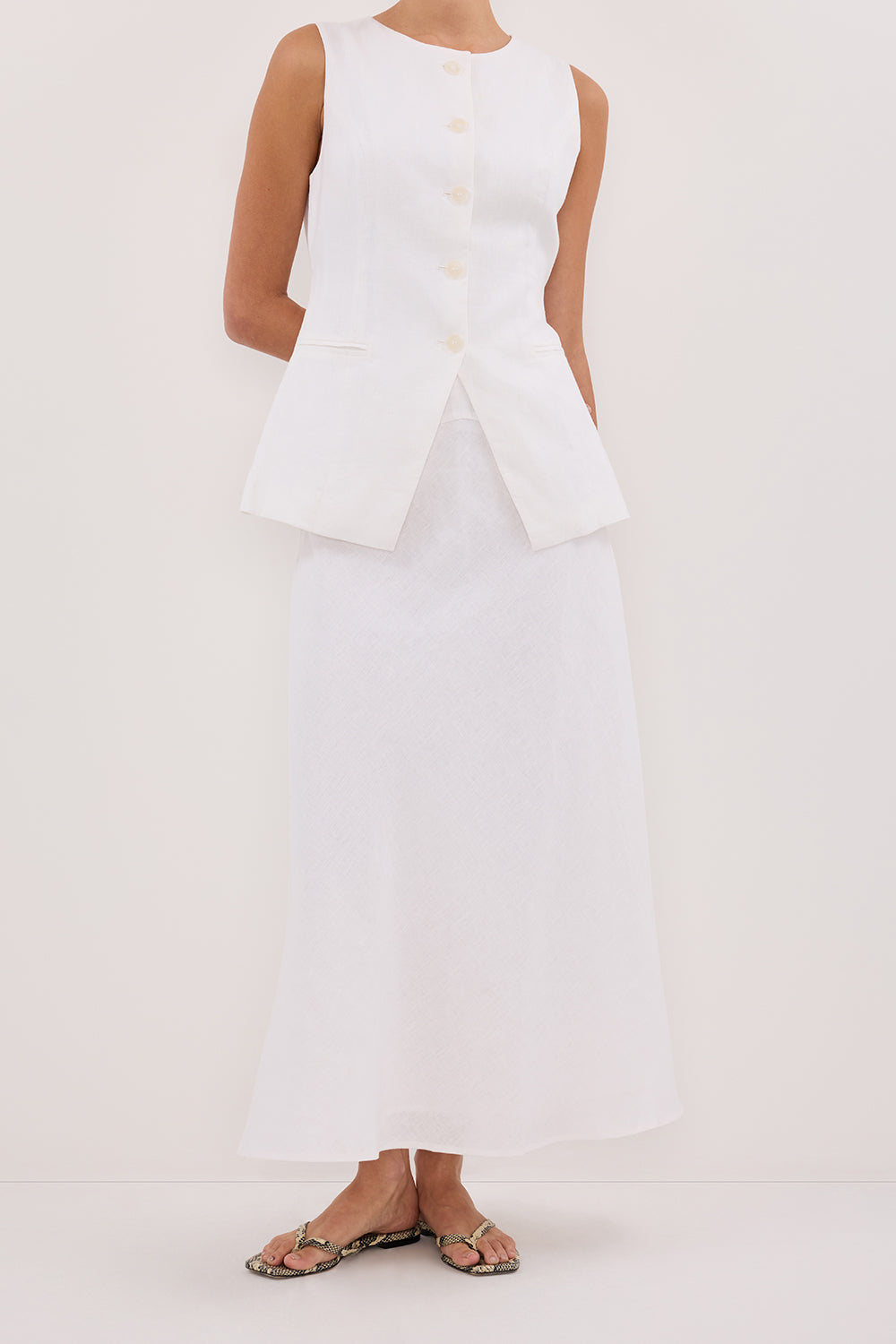 TYRA WHITE LINEN MIDI SKIRT