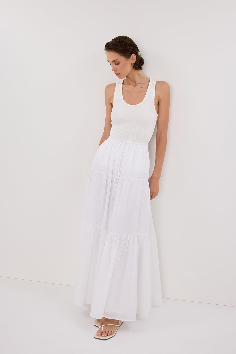 FLETCHER WHITE TIERED MAXI SKIRT