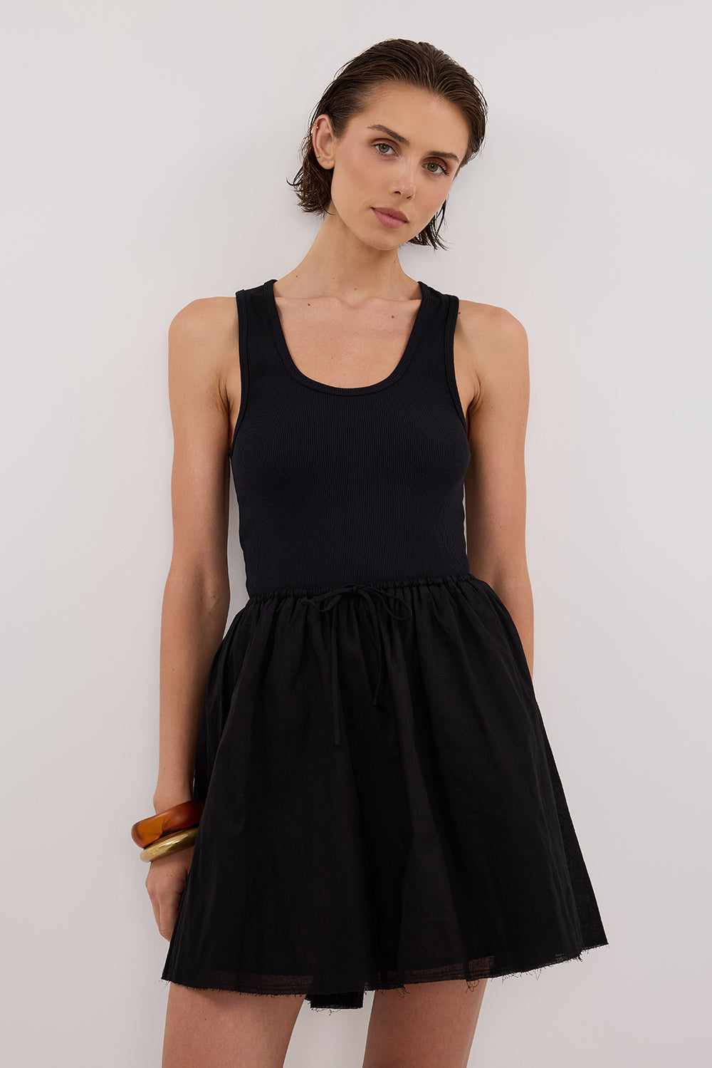 SIA BLACK DRAWSTRING MINI SKIRT