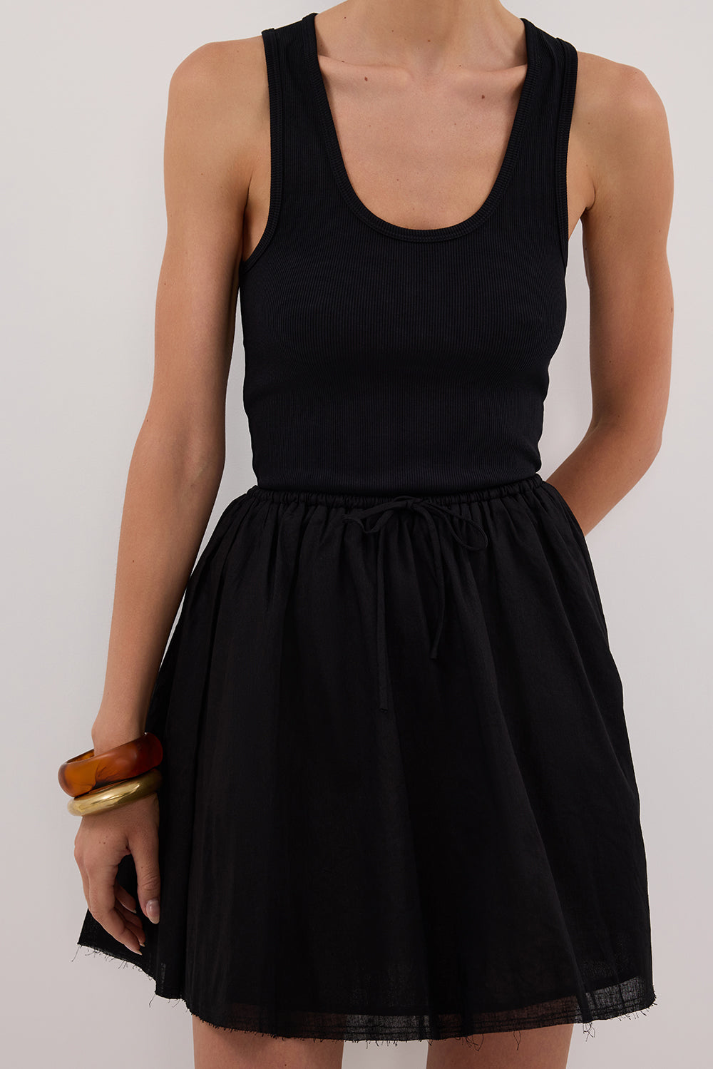 SIA BLACK DRAWSTRING MINI SKIRT