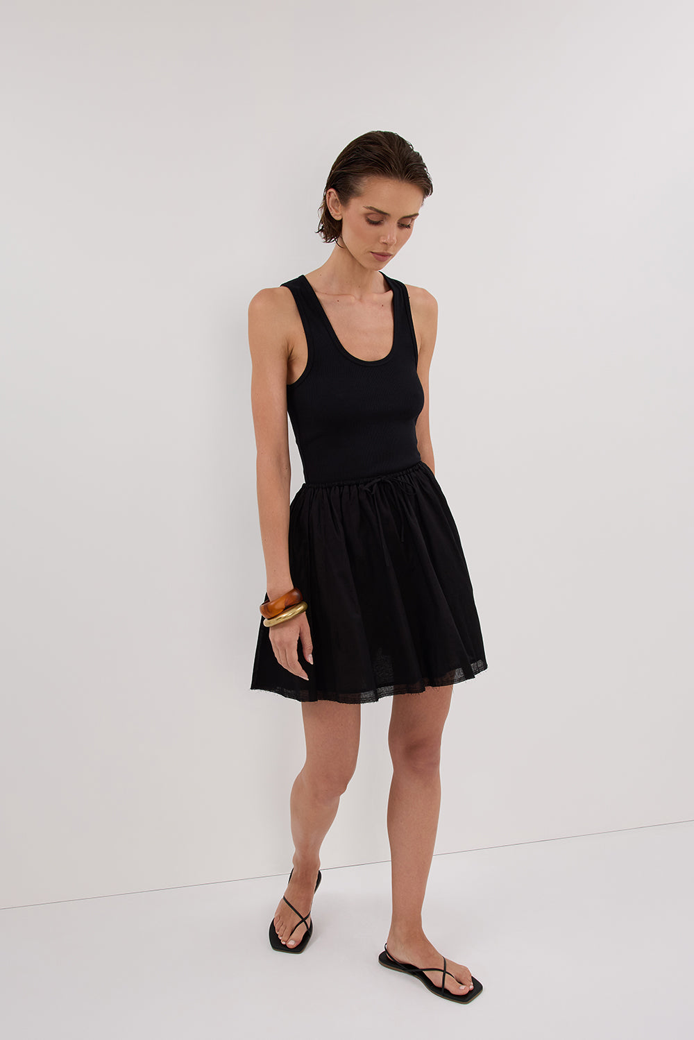 SIA BLACK DRAWSTRING MINI SKIRT