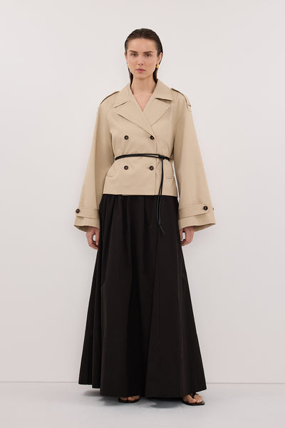 Stas wearing CONAGH BLACK POPLIN MIDI SKIRT