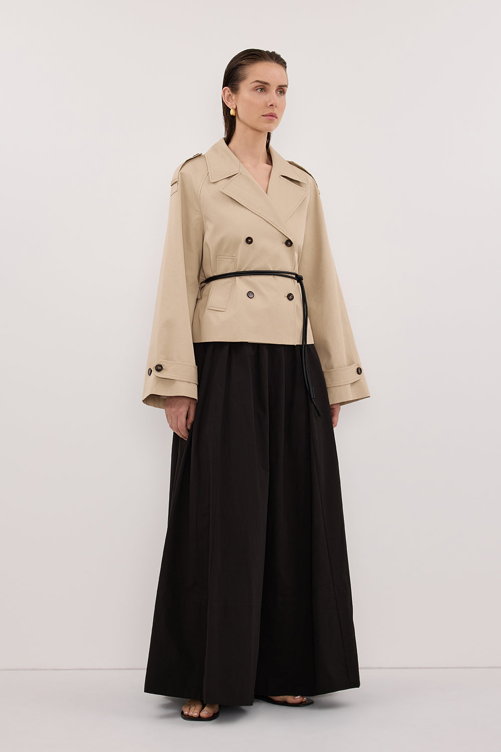 CONAGH BLACK POPLIN MIDI SKIRT