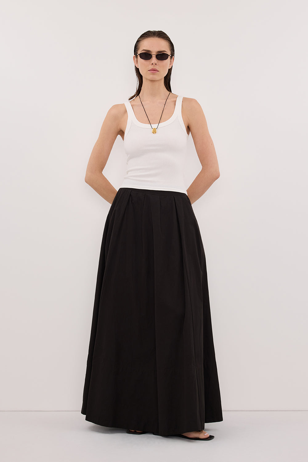 CONAGH BLACK POPLIN MIDI SKIRT