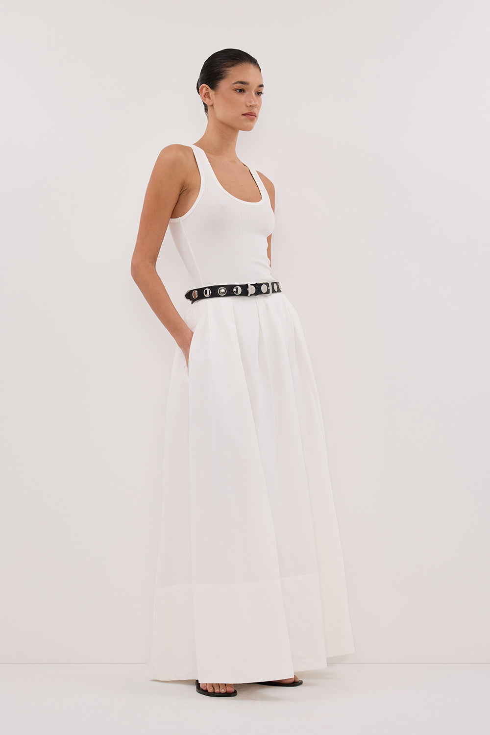CONAGH WHITE POPLIN MIDI SKIRT