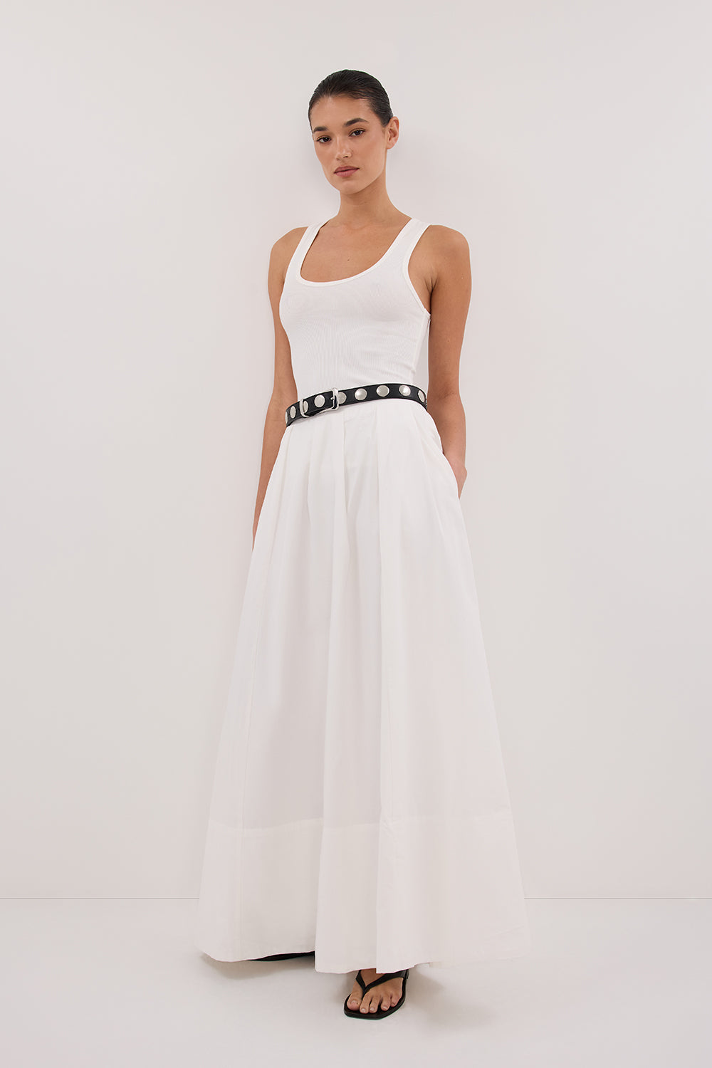 CONAGH WHITE POPLIN MIDI SKIRT